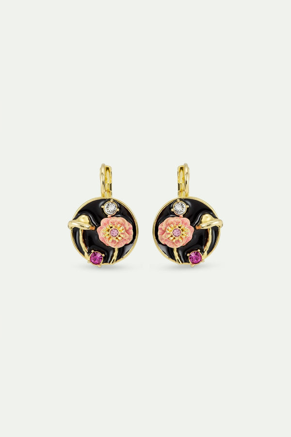 Black Medallion Earrings With Mushroom, Anemone & Crystals | AWBB1081 - Les Nereides