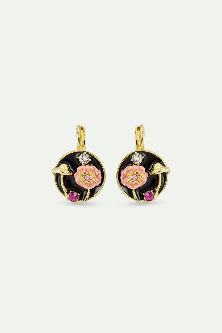 Black Medallion Earrings With Mushroom, Anemone & Crystals | AWBB1081 - Les Nereides