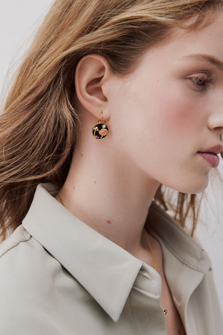 Black Medallion Earrings With Mushroom, Anemone & Crystals | AWBB1081 - Les Nereides