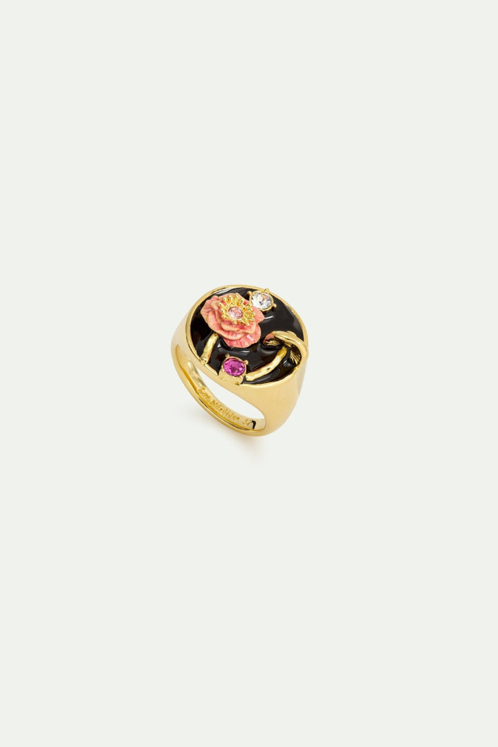 Black Mushroom & Anemone Signet Ring | AWBB6061 - Les Nereides