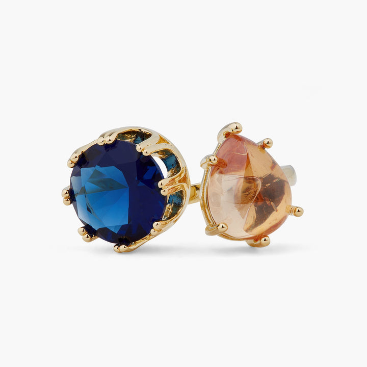 Blue And Beige Stones You And Me Ajustable Ring | ARCL6021 - Les Nereides