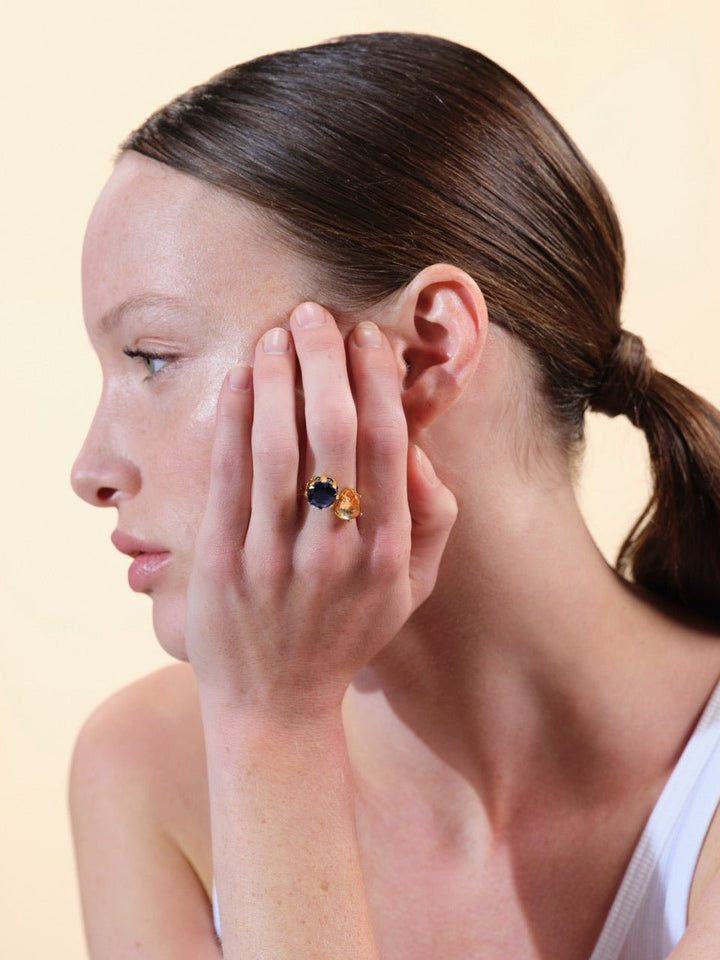 Blue And Beige Stones You And Me Ajustable Ring | ARCL6021 - Les Nereides