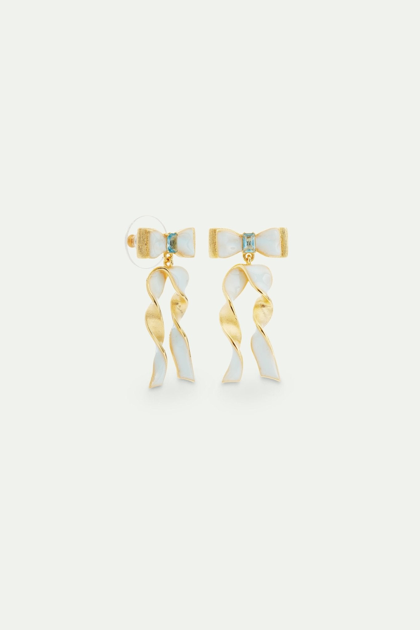 Blue And Gold Ribbon And Blue Cut Stone Earrings | AVTH1051 - Les Nereides