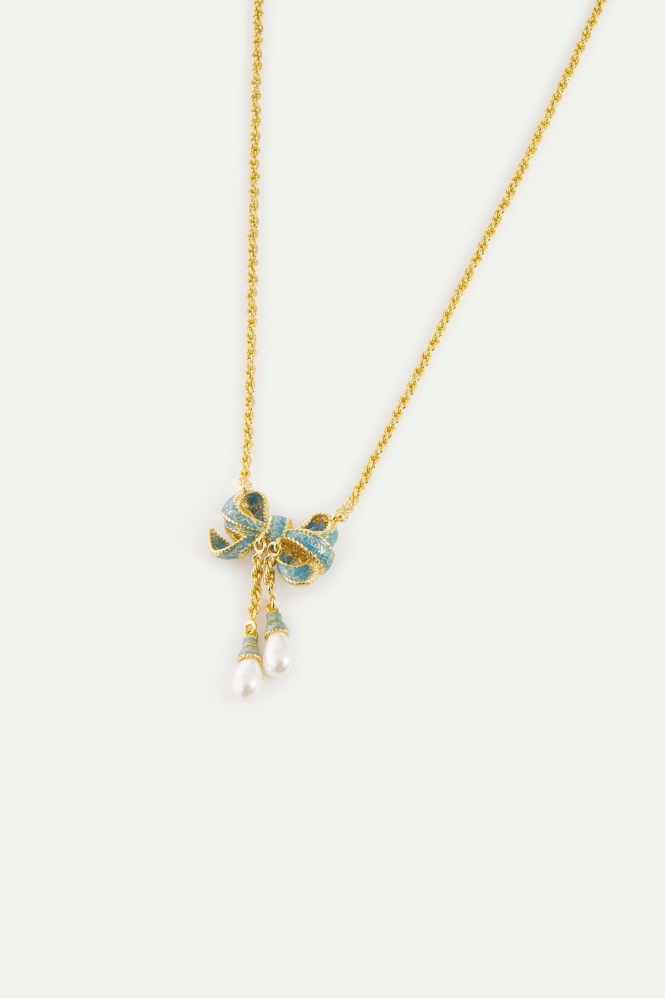 Blue And Gold Ribbon, And Cultured Pearl Fine Necklace | AYOP3031 - Les Nereides Paris