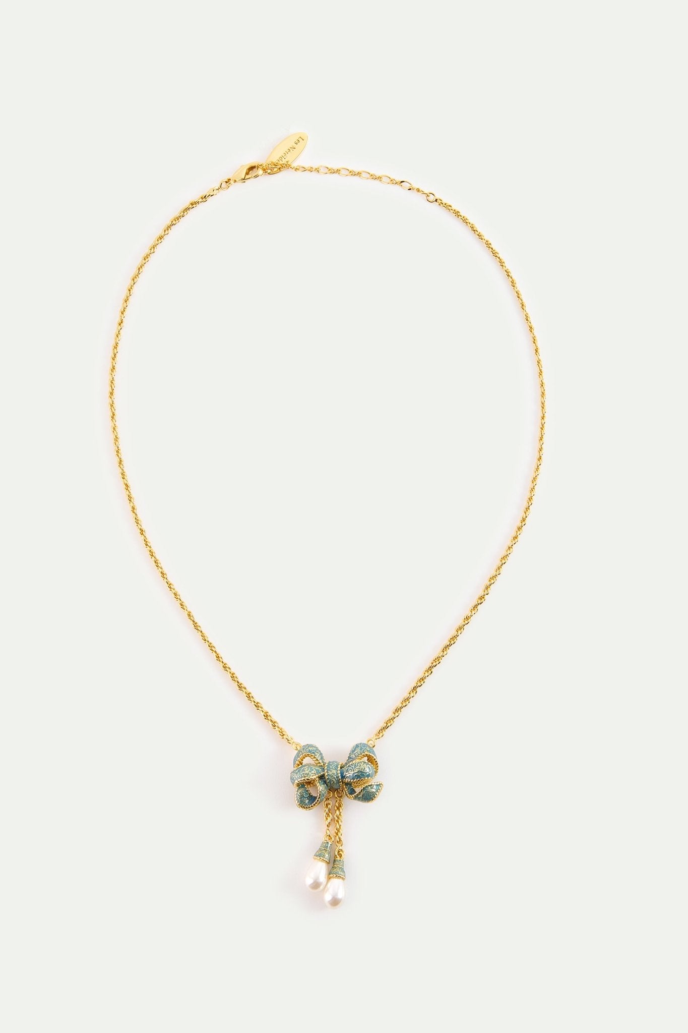 Blue And Gold Ribbon, And Cultured Pearl Fine Necklace | AYOP3031 - Les Nereides Paris