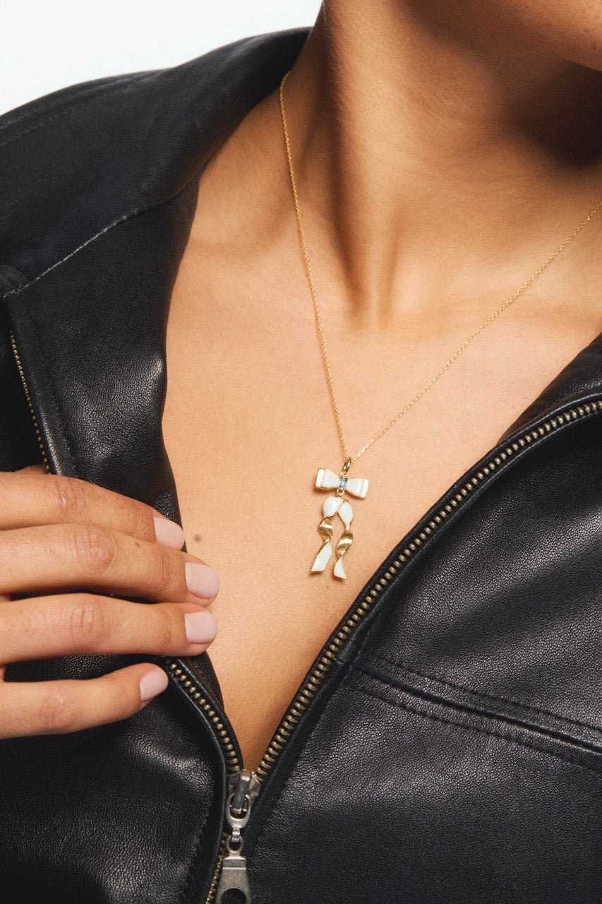 Blue And Gold Ribbon With Blue Cut Stone Necklace | AVTH3011 - Les Nereides