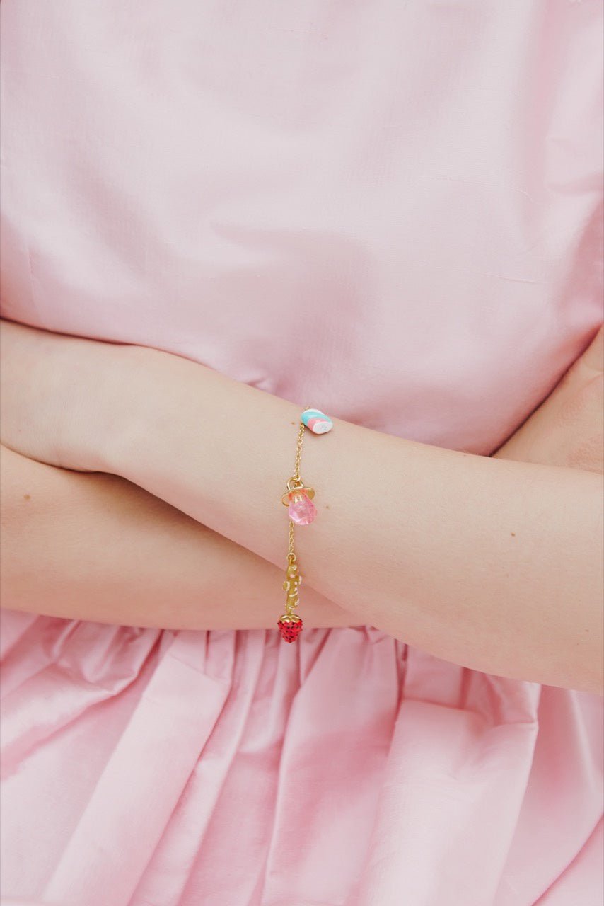 Blue And Pink Teddy Bear Sweet Bracelet With White Imitation Pearl | AWMC2031 - Les Nereides