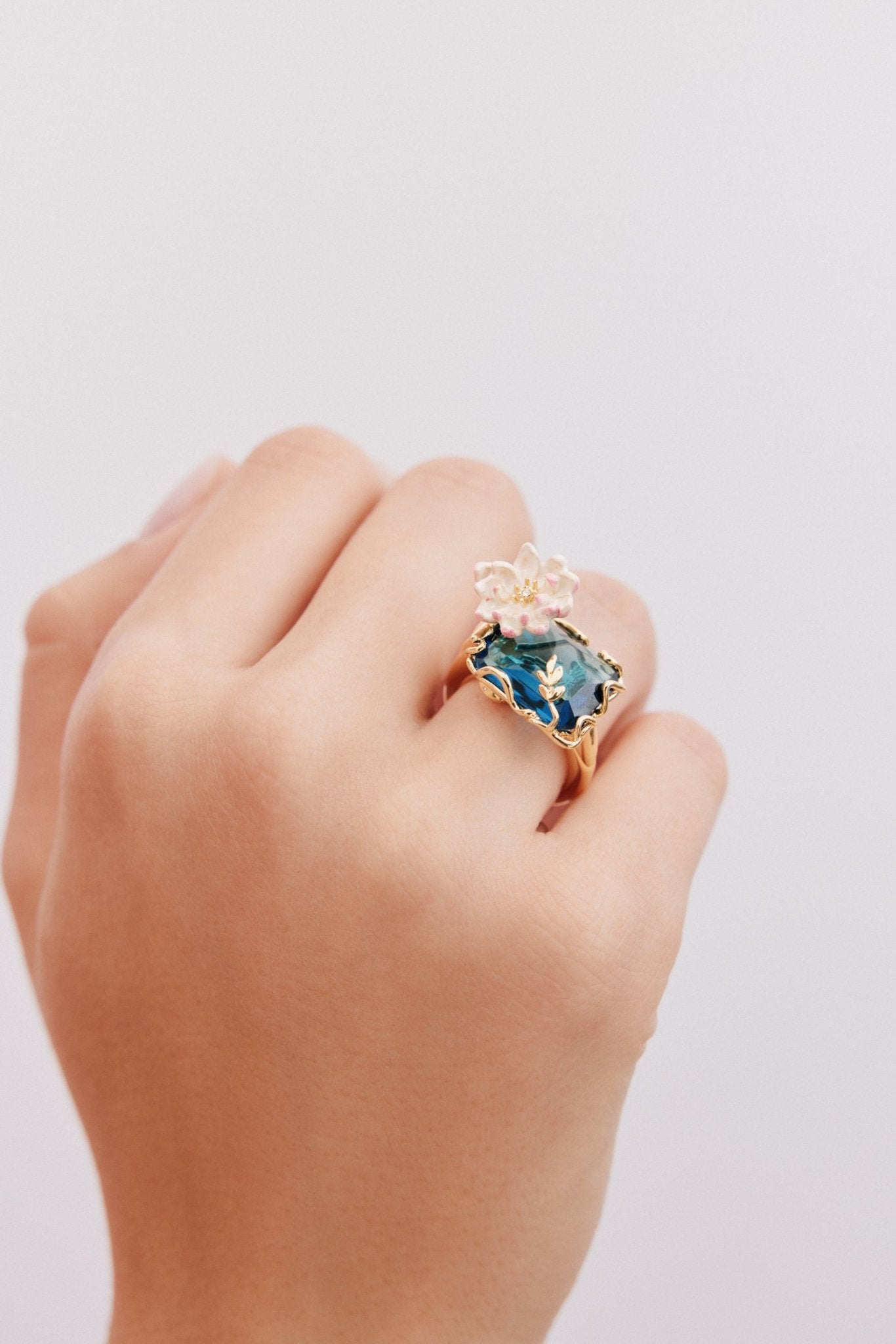 Blue And Pink Water Lily Pond Ring | AXON6021 - Les Nereides