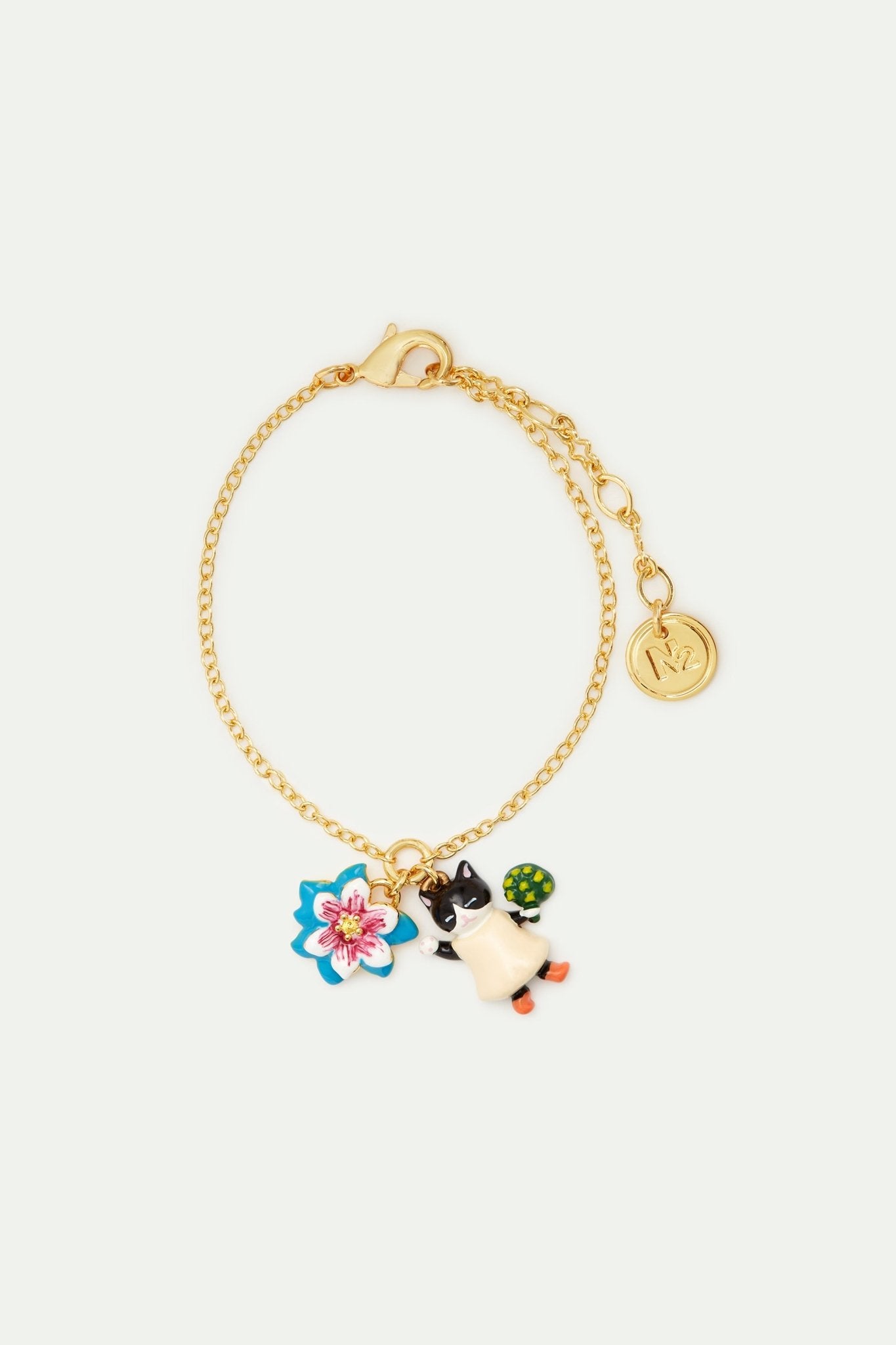 Blue flower and black kitten fine bracelet | AVHP2021 - Les Nereides