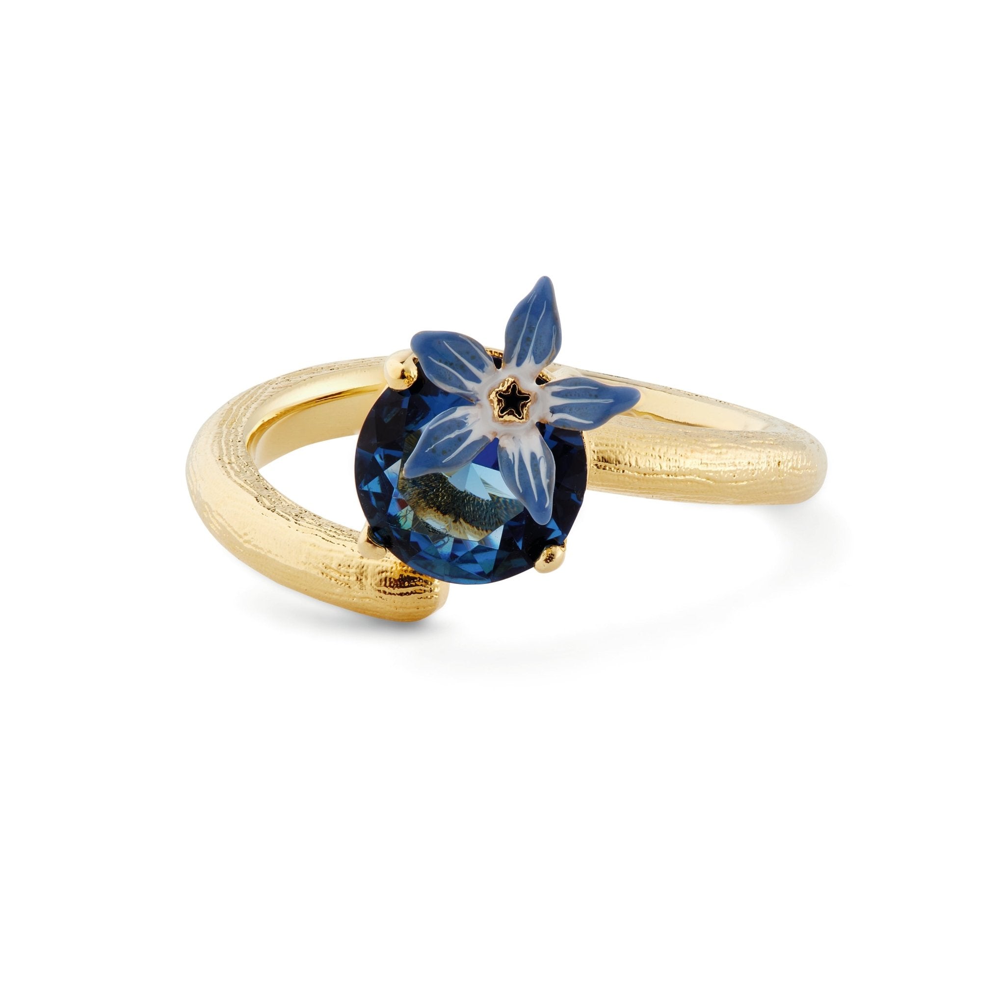 Blue Flower And Round Faceted crystal Adjustable Ring | ASPO6041 - Les Nereides