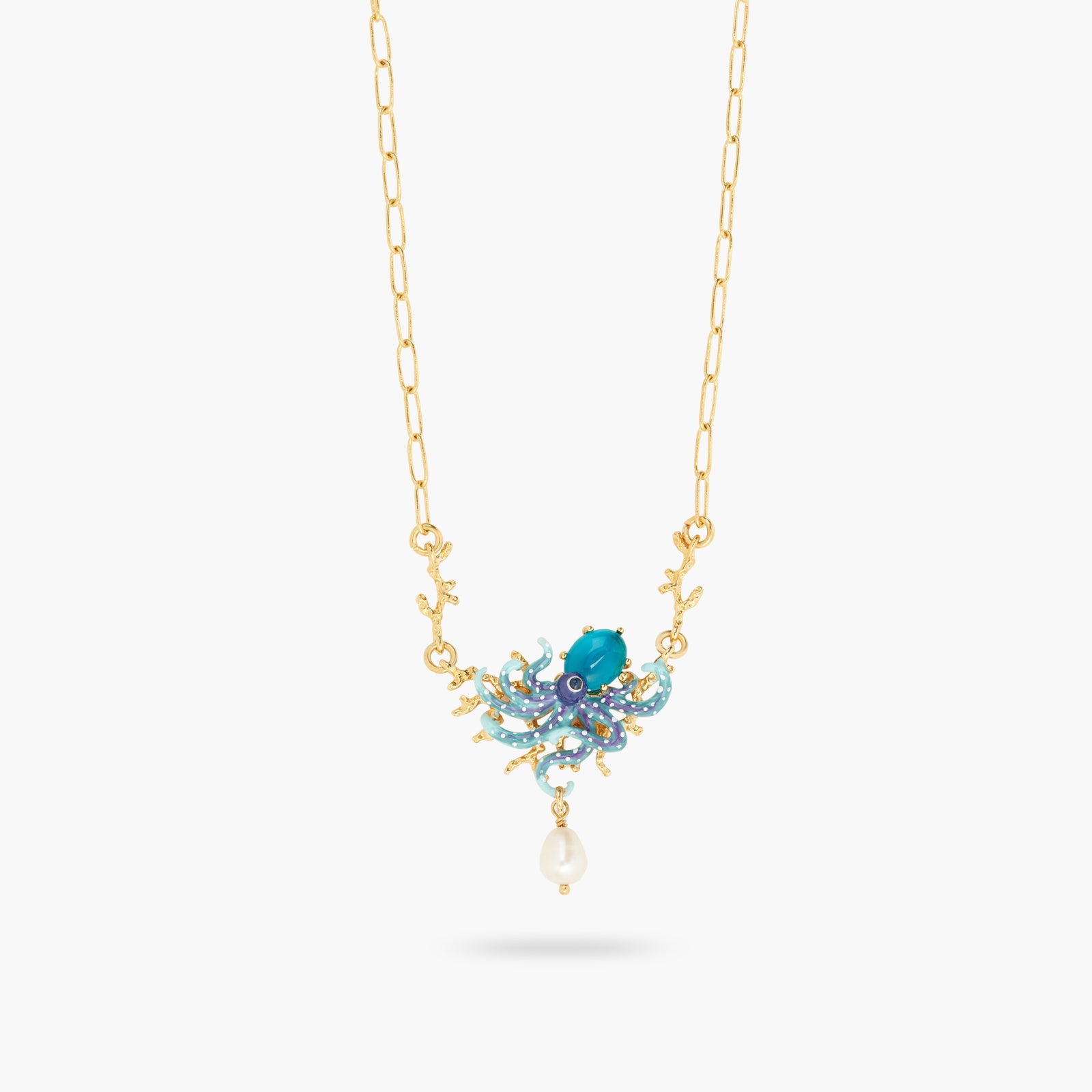 Blue Octopus, Blue Cut Crystal Stone And Mother Of Pearl Bead Statement Necklace | ATPR3061 - Les Nereides