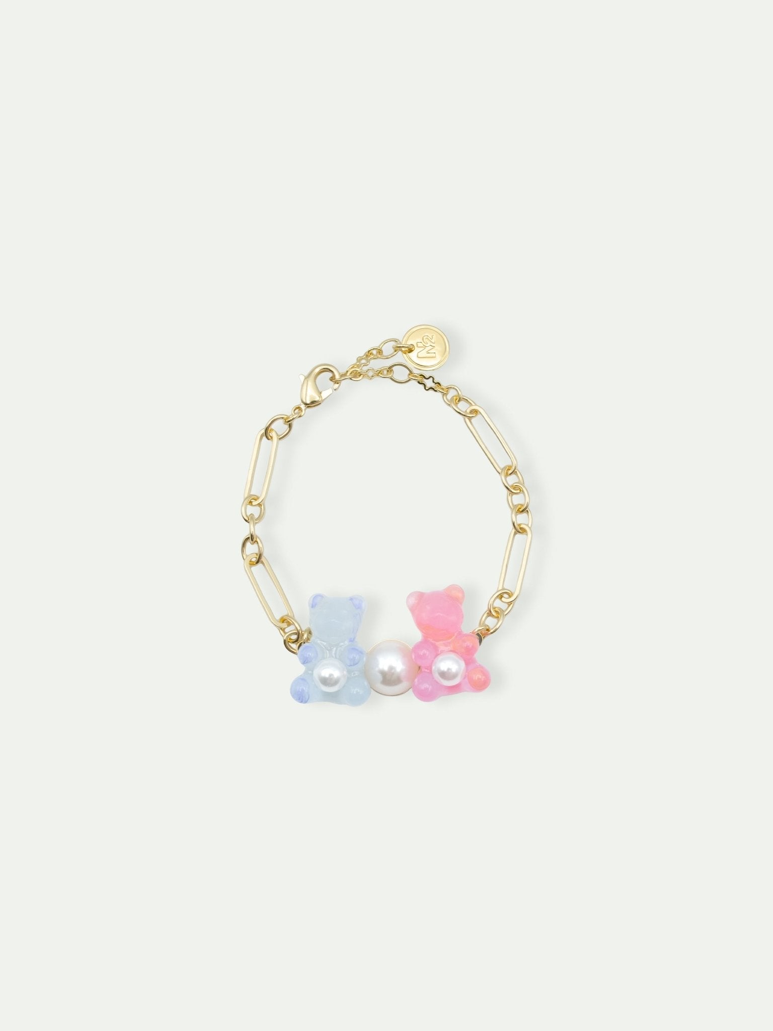 Blue & Pink Teddy Bear Sweet White Imitation Pearl Bracelet | AWMC2031 - Les Nereides
