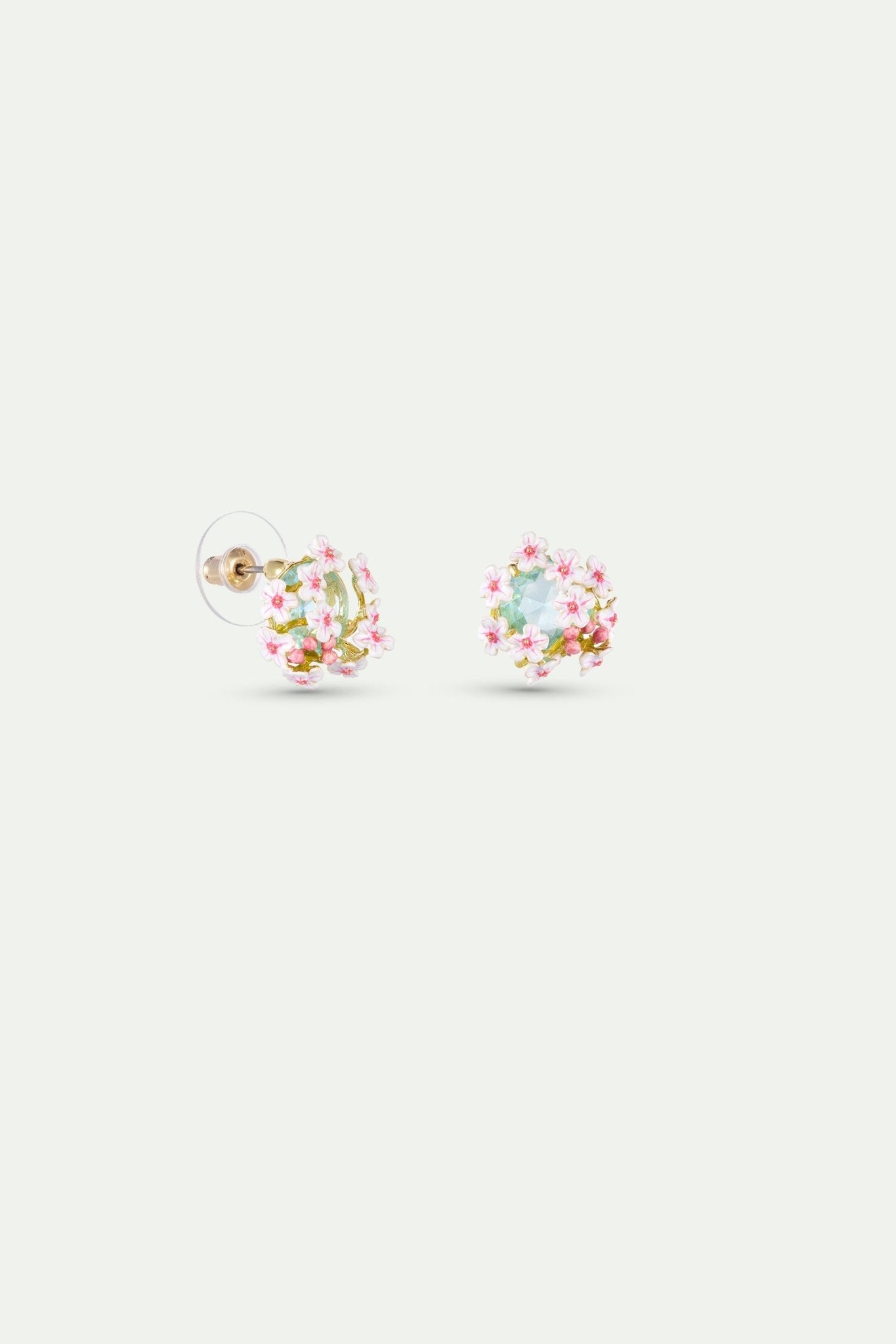Blue Round Faceted Stone Earrings With White And Pink Hawthorn | AYDF1021 - Les Nereides