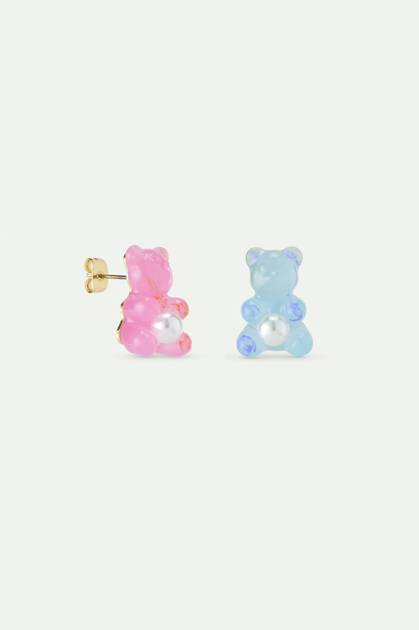 Blue Teddy Bear Sweet, Rose And White Imitation Pearl Earrings | AWMC1061 - Les Nereides