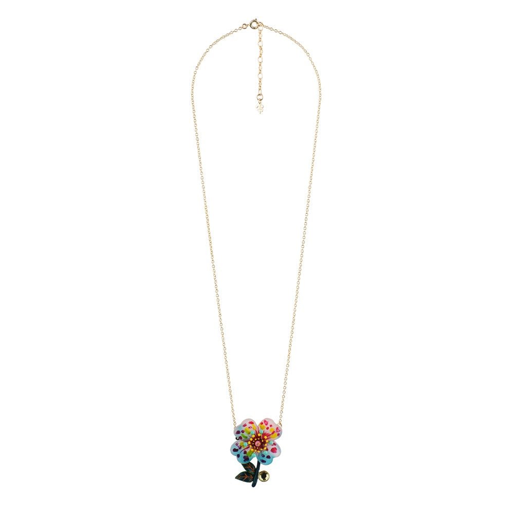 Botanique Energique Spotted Pink Primrose With Turquoise Anthers And Pink Cabochon Necklace | ACBE3021 - Les Nereides