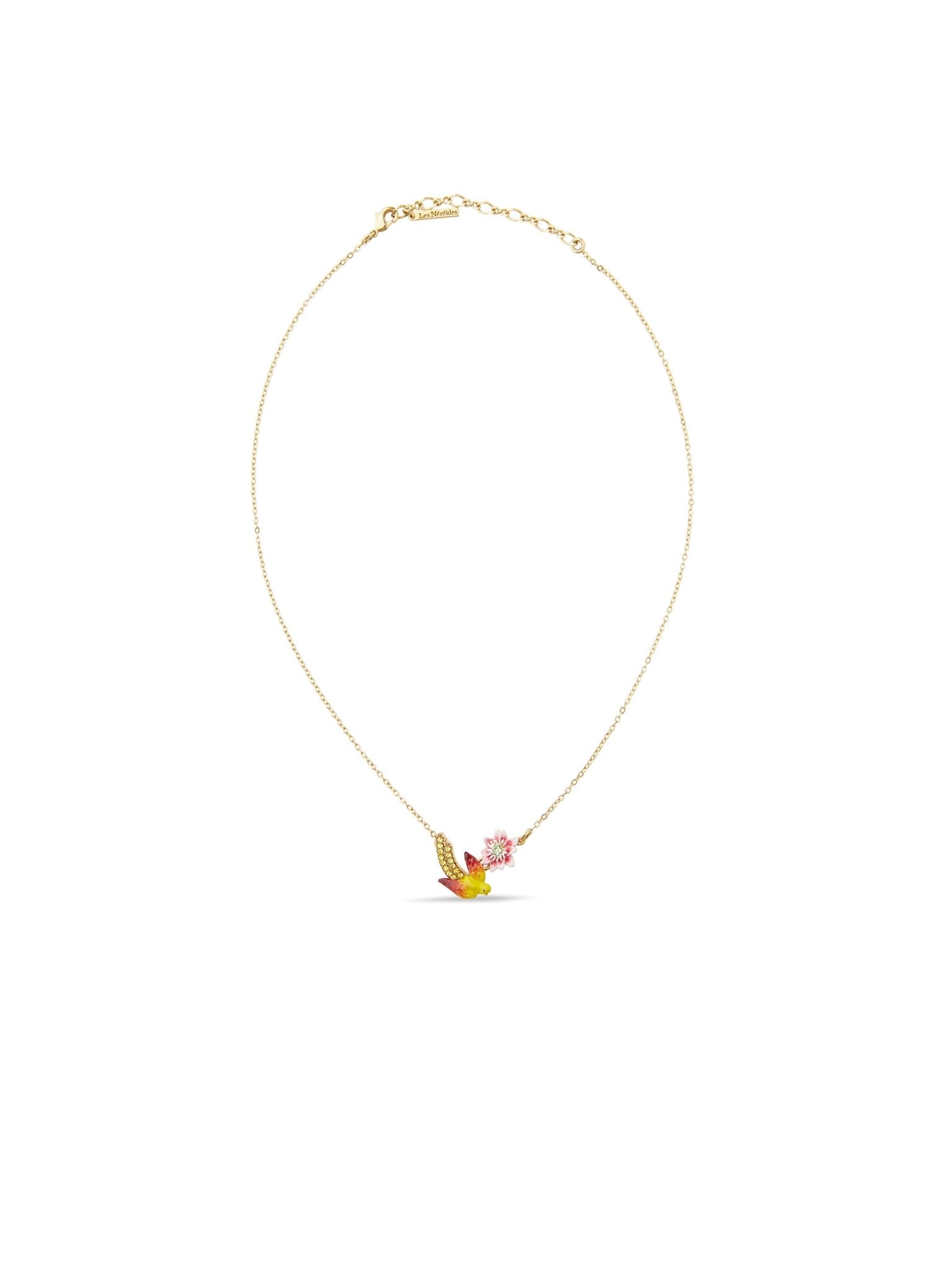 Budgie And Passion Flower Pendant Necklace | AUVI3051 - Les Nereides
