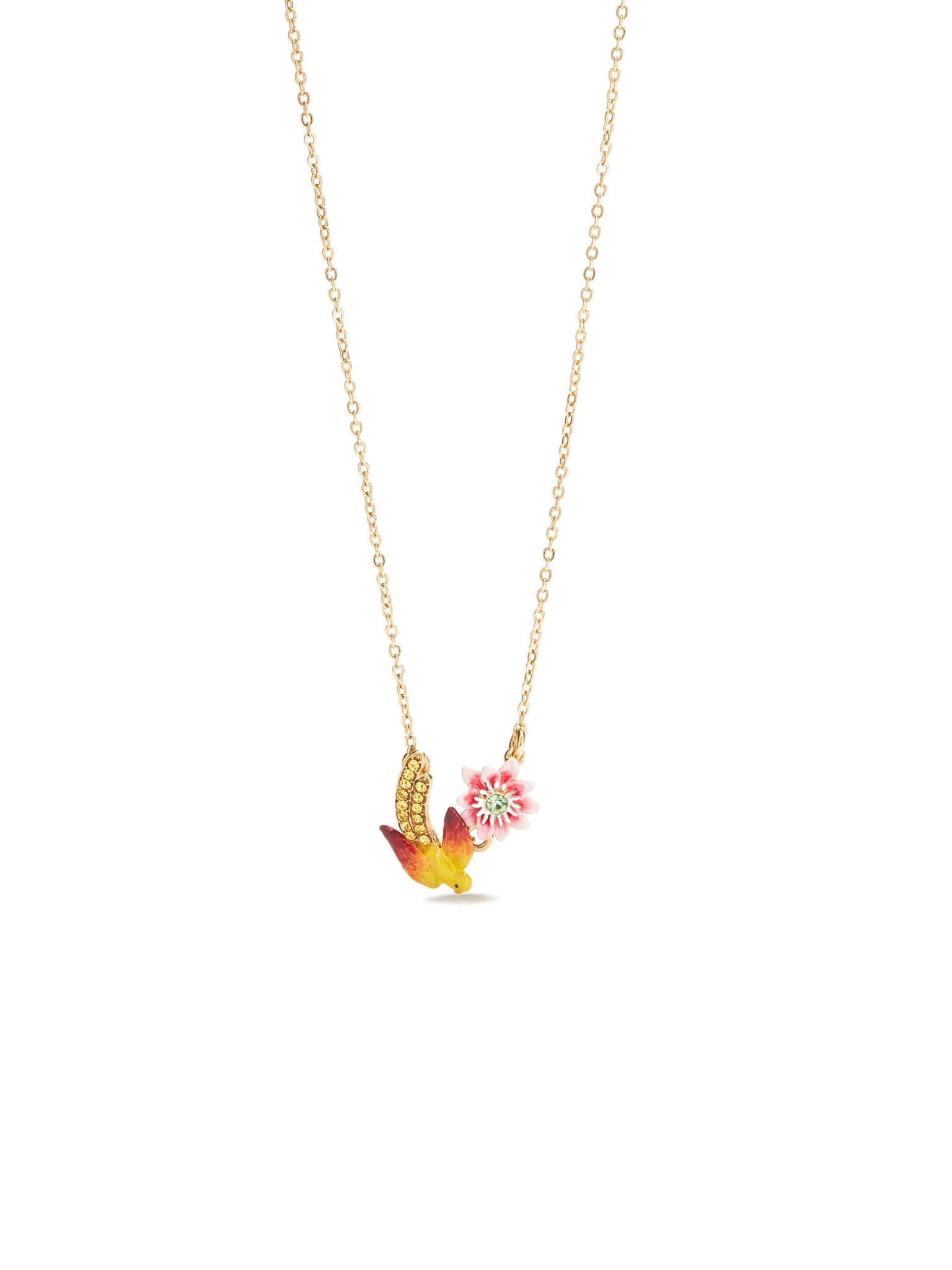 Budgie And Passion Flower Pendant Necklace | AUVI3051 - Les Nereides