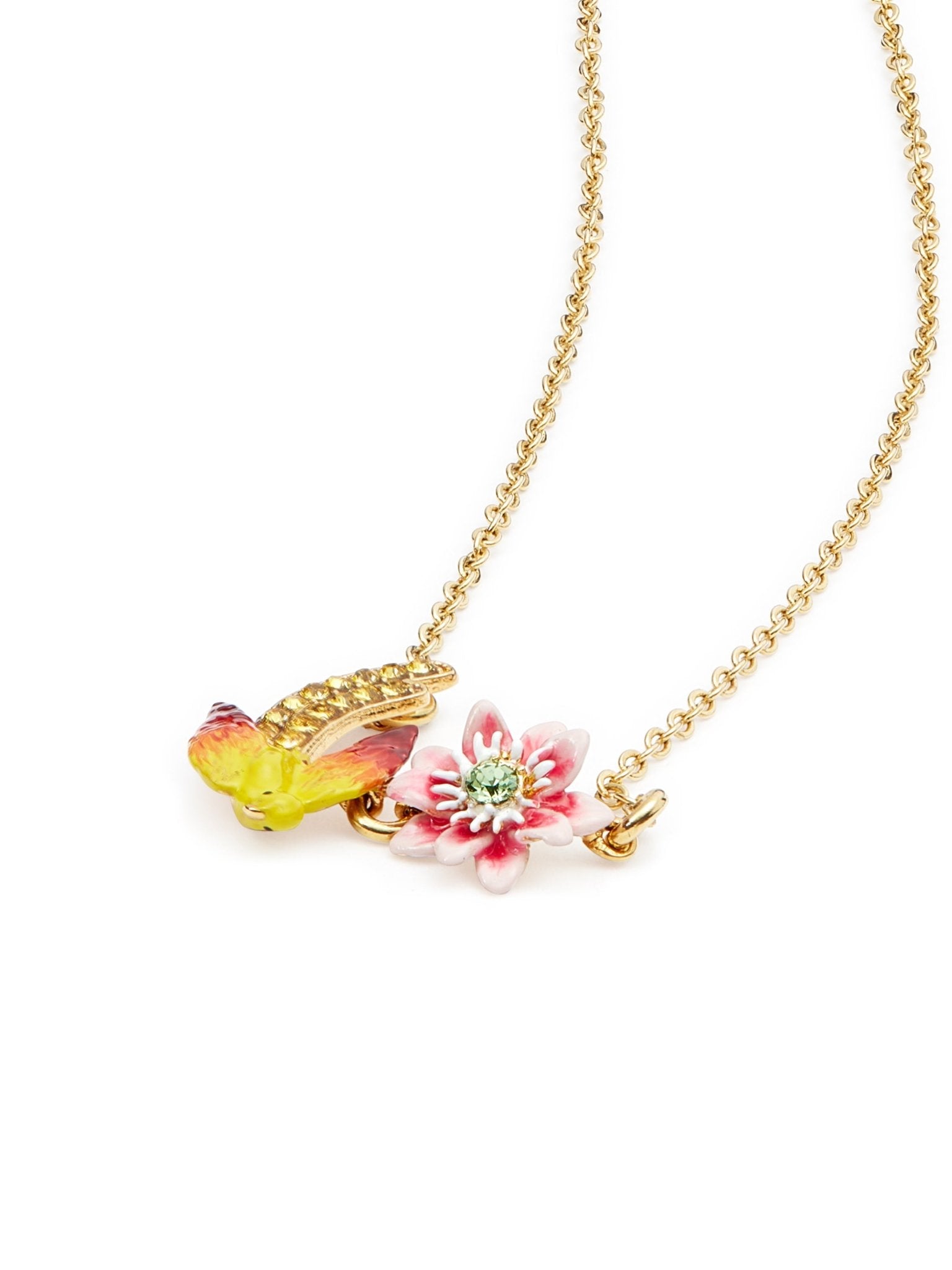 Budgie And Passion Flower Pendant Necklace | AUVI3051 - Les Nereides