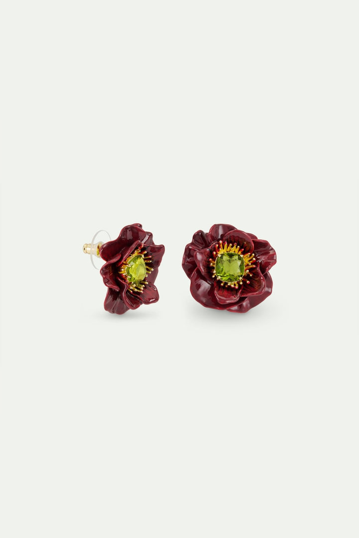 Burgundy Anemone And Green Stone Earrings | AWBB1011 - Les Nereides