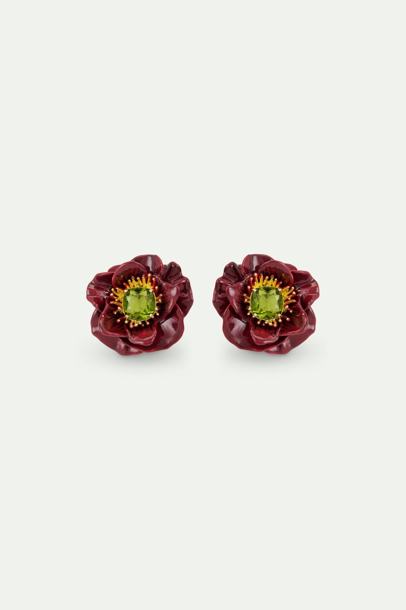 Burgundy Anemone And Green Stone Earrings | AWBB1011 - Les Nereides