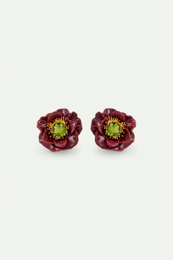 Burgundy Anemone And Green Stone Earrings | AWBB1011 - Les Nereides