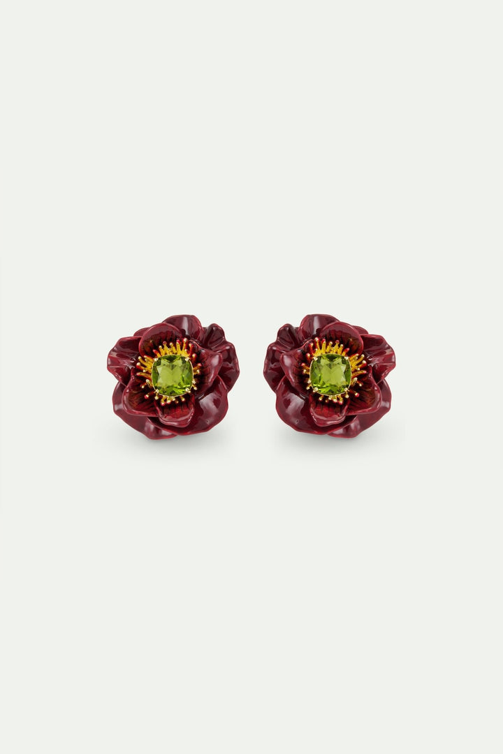 Burgundy Anemone And Green Stone Earrings | AWBB1011 - Les Nereides