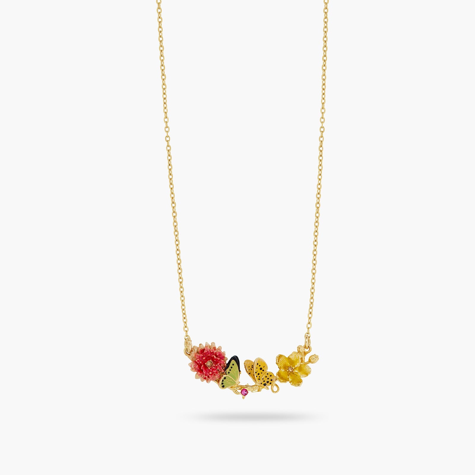 Butterfly And Enamelled Flower Statement Necklace | ATLA3021 - Les Nereides