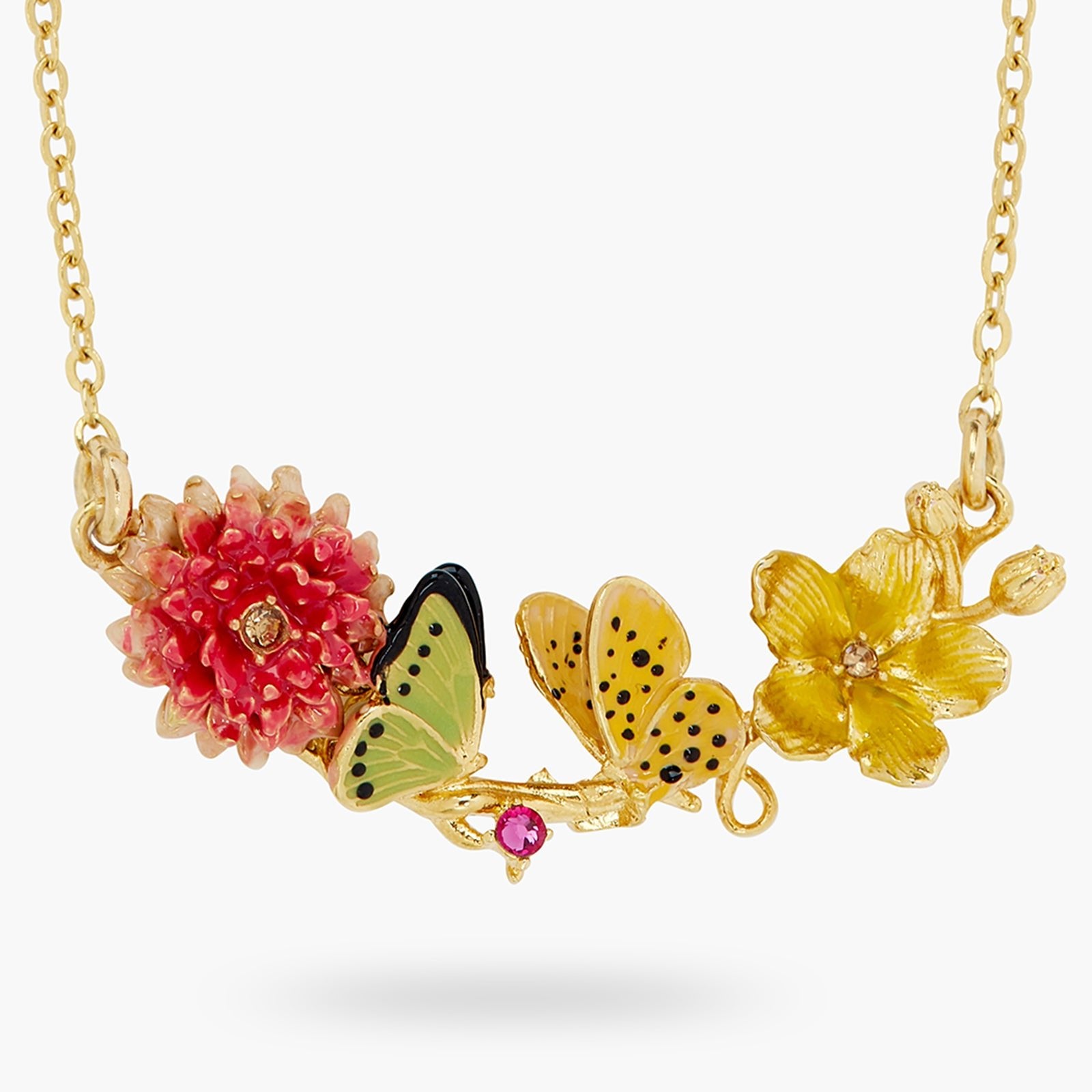 Butterfly And Enamelled Flower Statement Necklace | ATLA3021 - Les Nereides
