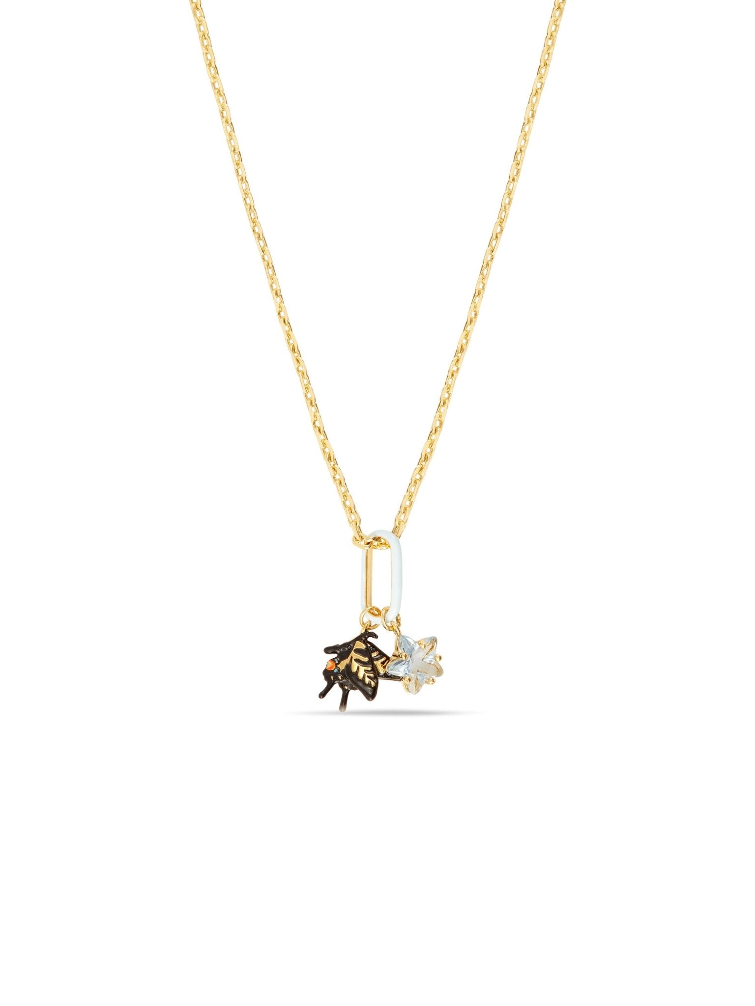 Butterfly And Faceted Star Charm Pendant Necklace | AUTR3021 - Les Nereides