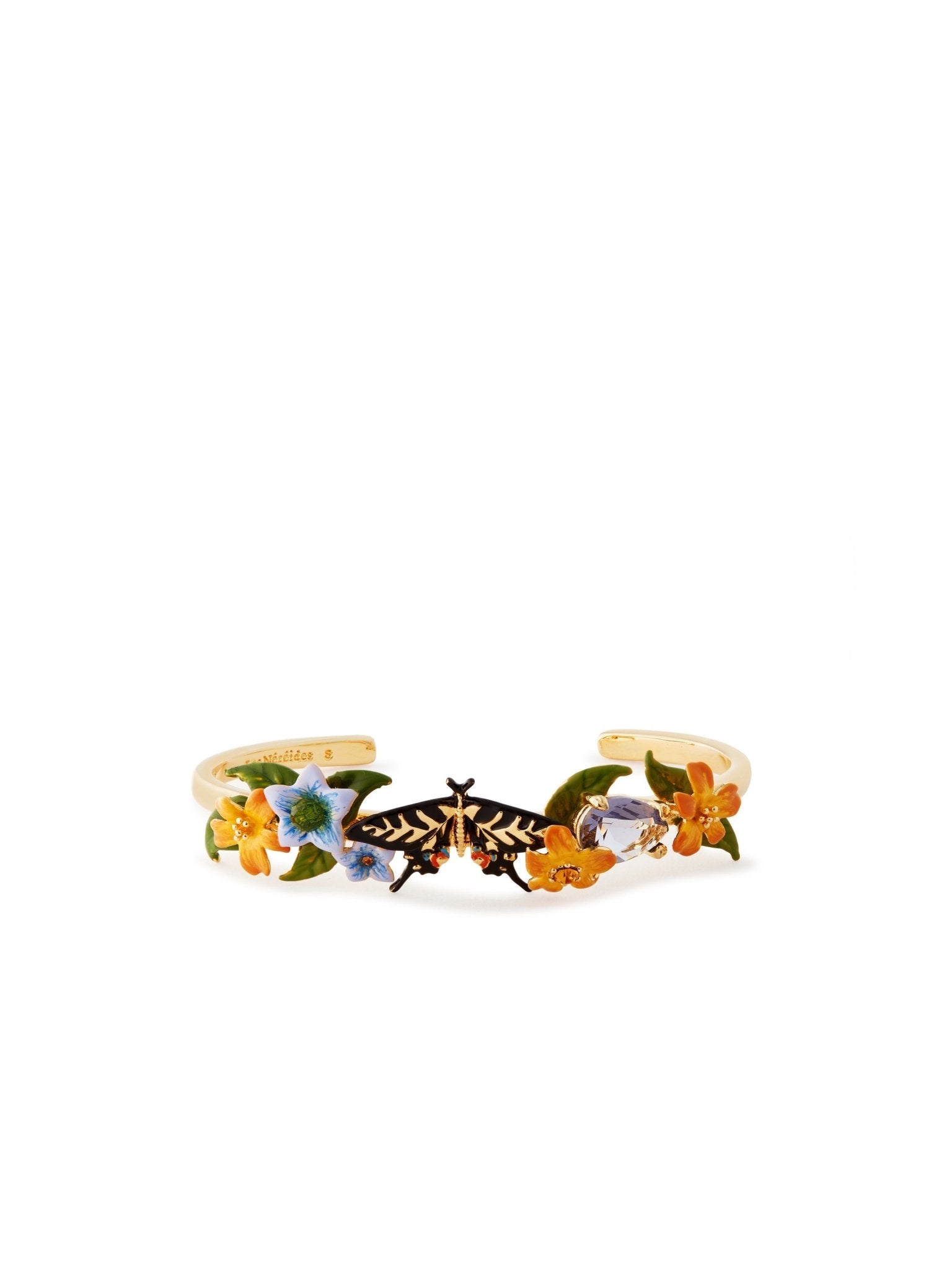 Butterfly, Jasmine Flowers And Faceted Crystal Cuff Bracelet | AUTR2011 - Les Nereides