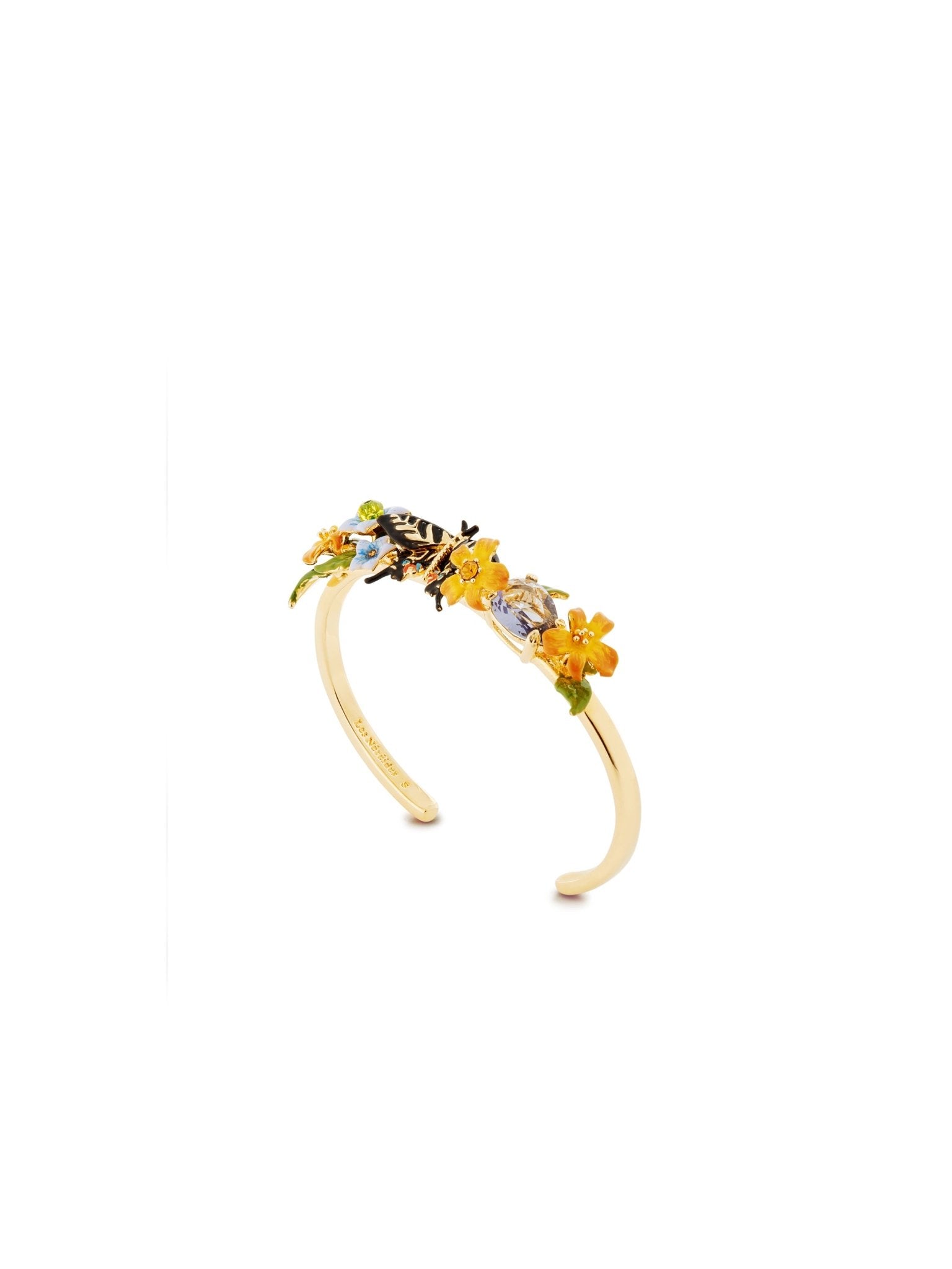 Butterfly, Jasmine Flowers And Faceted Crystal Cuff Bracelet | AUTR2011 - Les Nereides