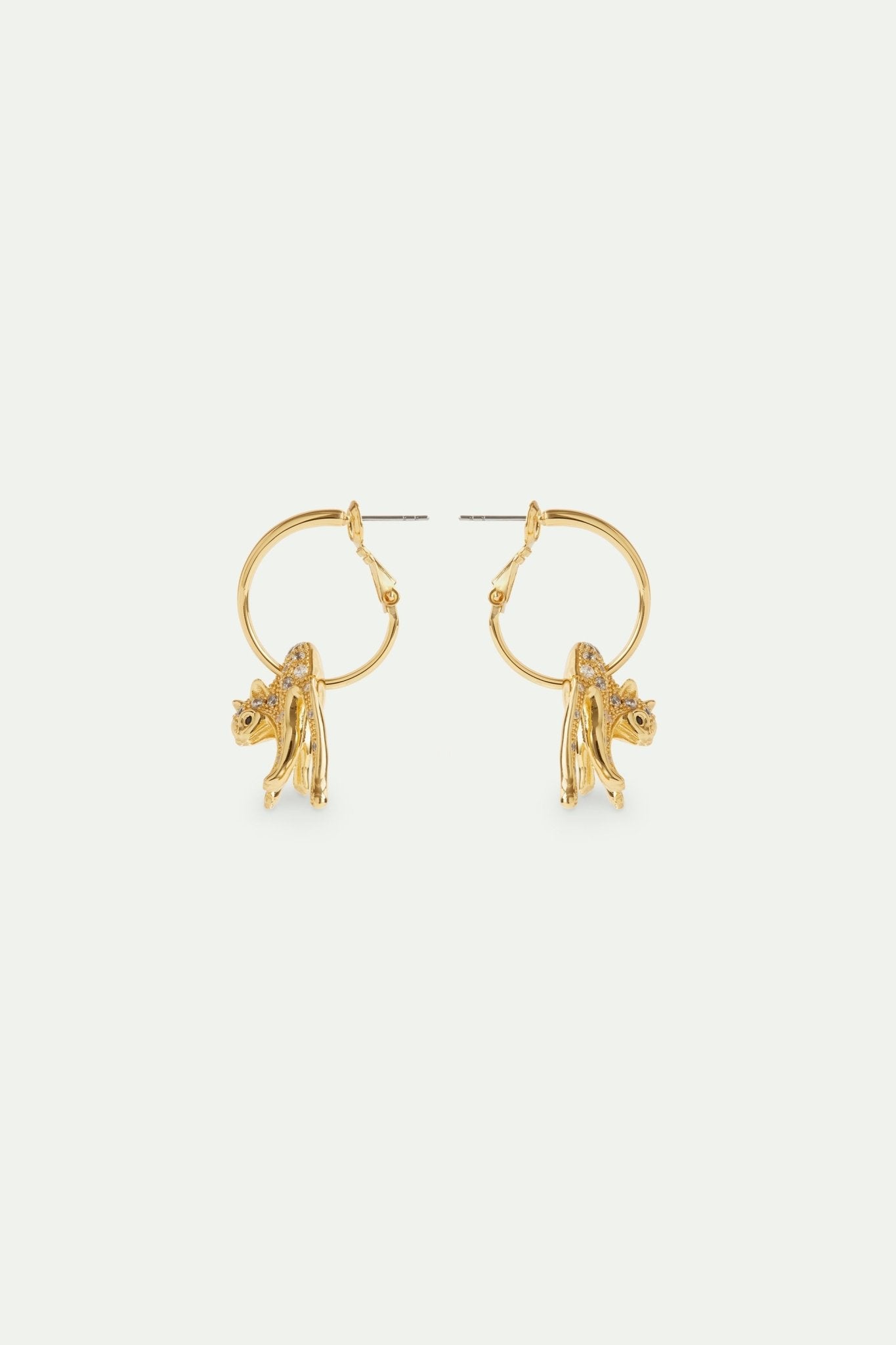 Cat and crystal golden hoop earrings | AVLA1021 - Les Nereides