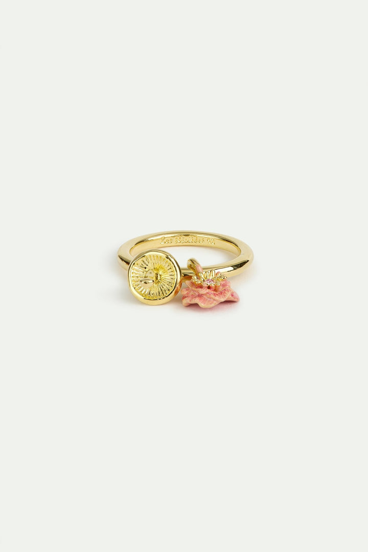Charm Ring With Pink Anemone And Gold Mushroom | AWBB6041 - Les Nereides