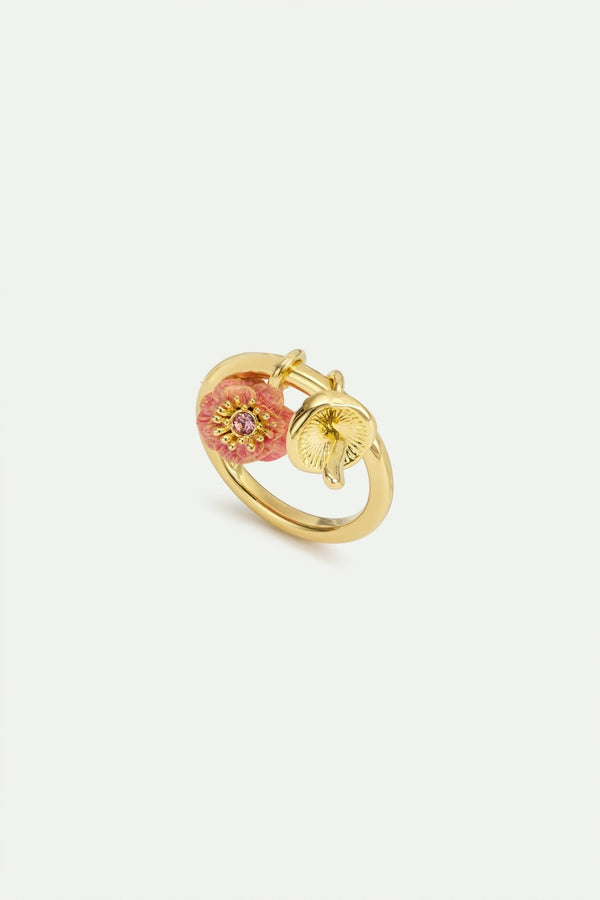 Charm Ring With Pink Anemone And Gold Mushroom | AWBB6041 - Les Nereides