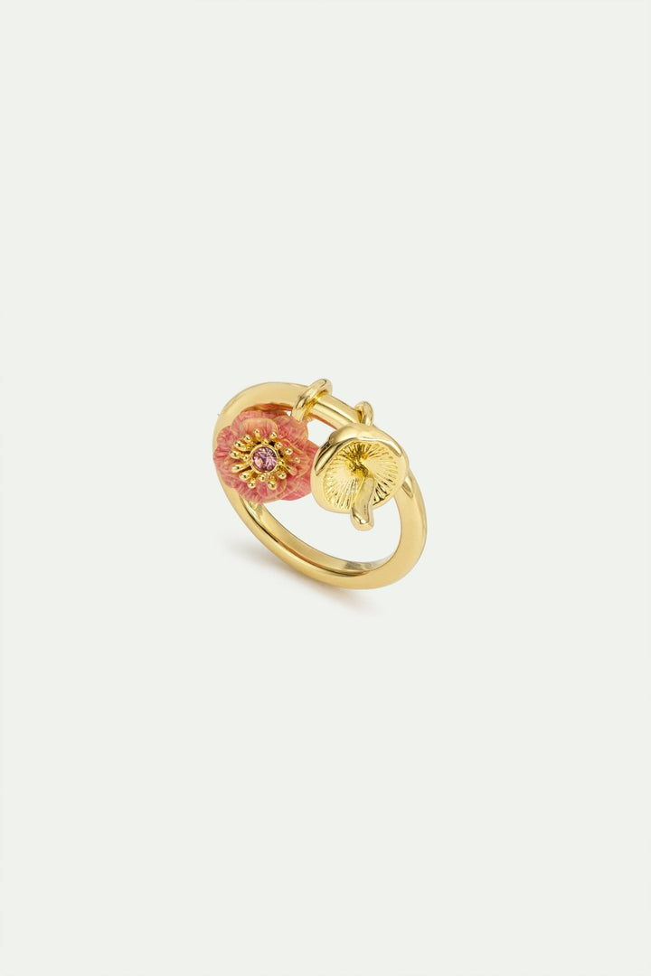 Charm Ring With Pink Anemone And Gold Mushroom | AWBB6041 - Les Nereides