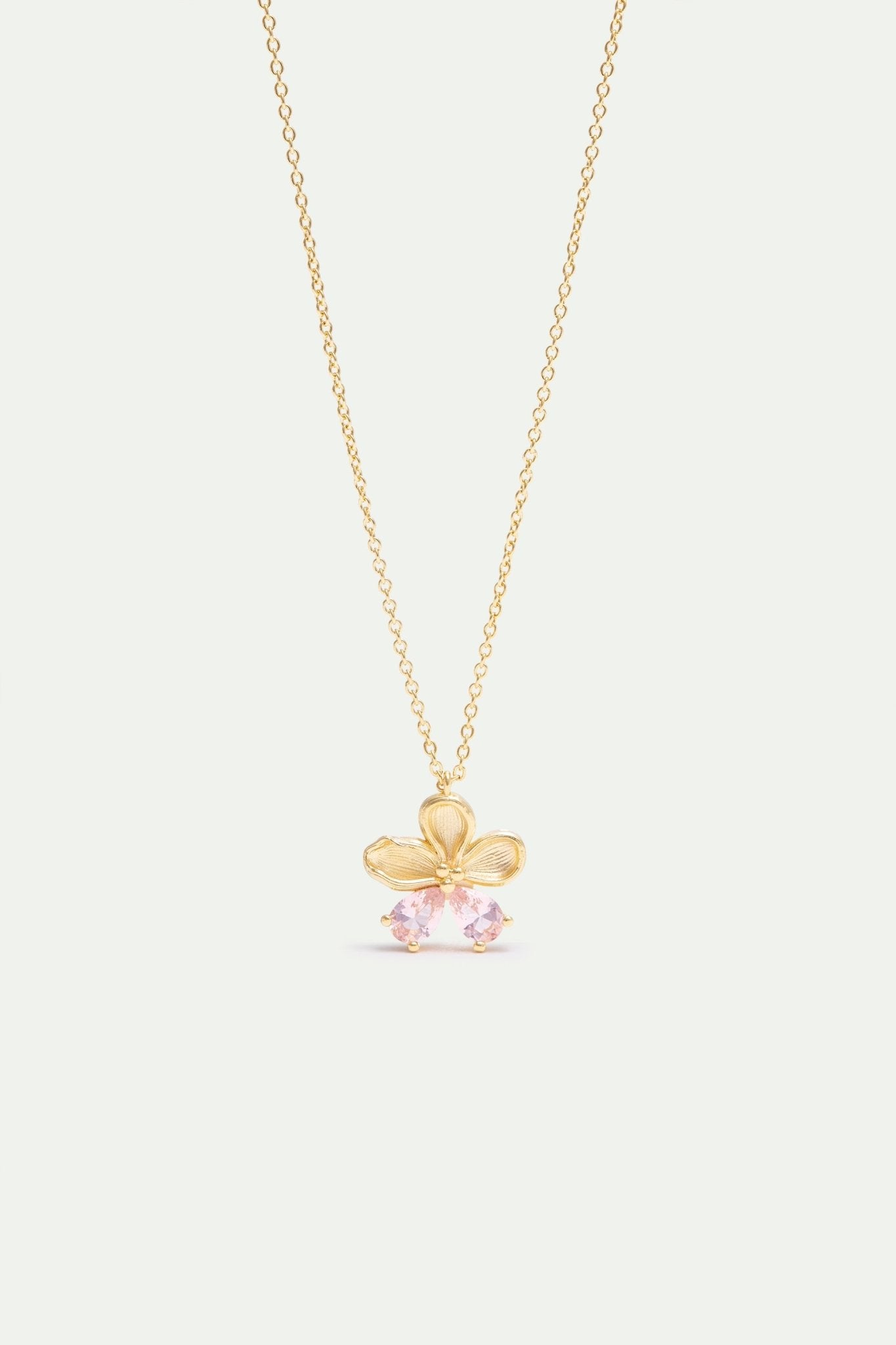Cherry Blossom And Pink Stones Golden Pendant Necklace | AXNF3031 - Les Nereides