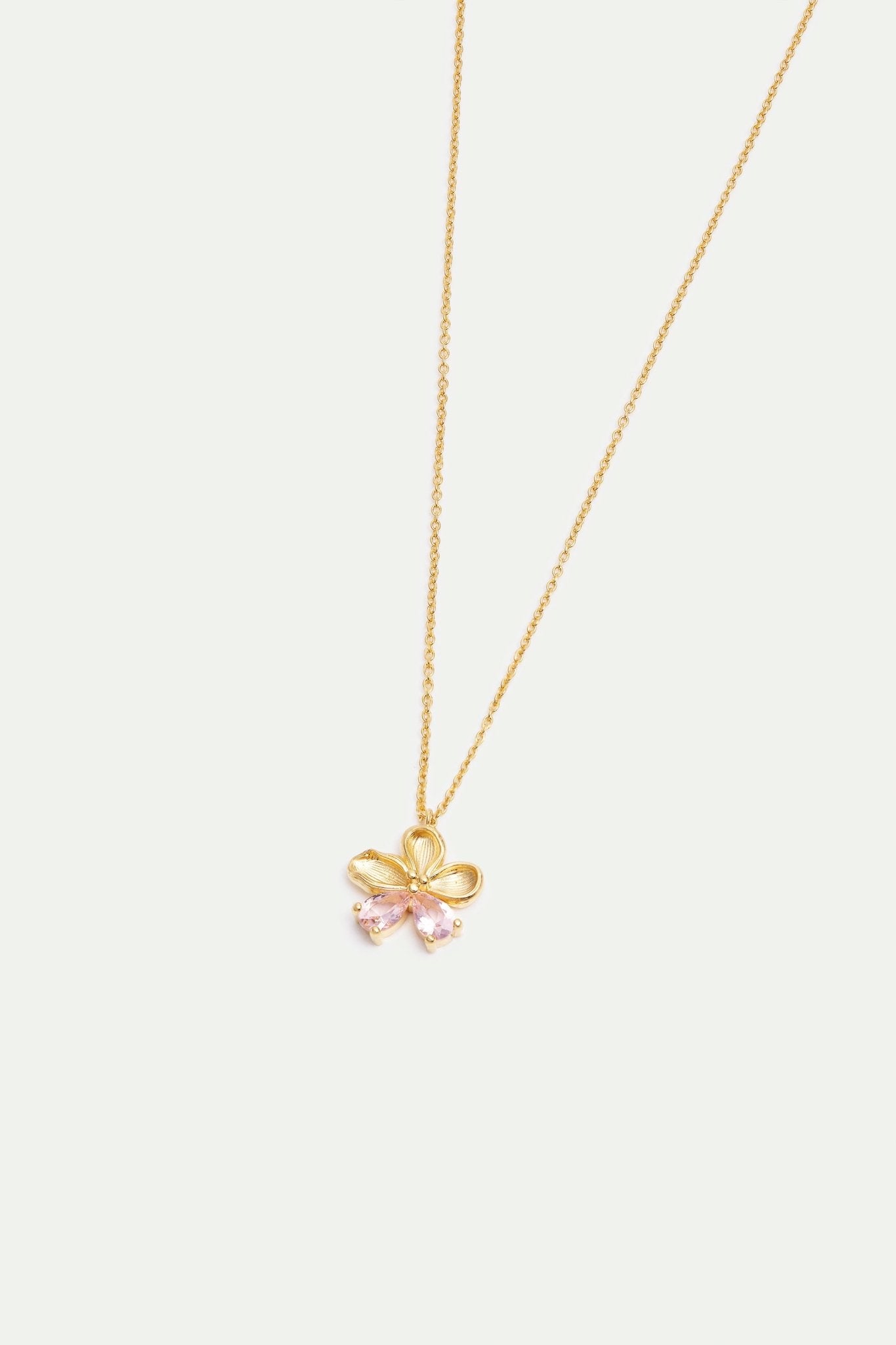 Cherry Blossom And Pink Stones Golden Pendant Necklace | AXNF3031 - Les Nereides