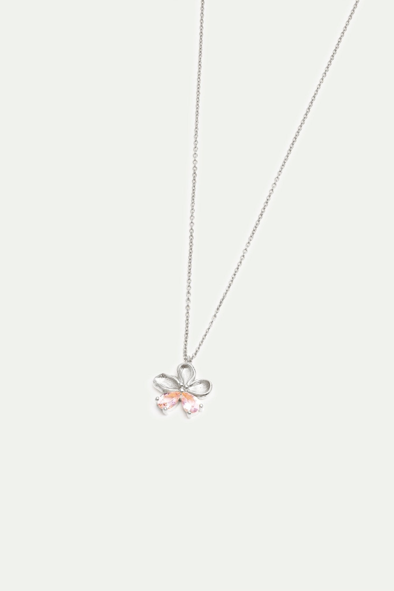 Cherry Blossom And Pink Stones Silver Pendant Necklace | AXNF3041 - Les Nereides