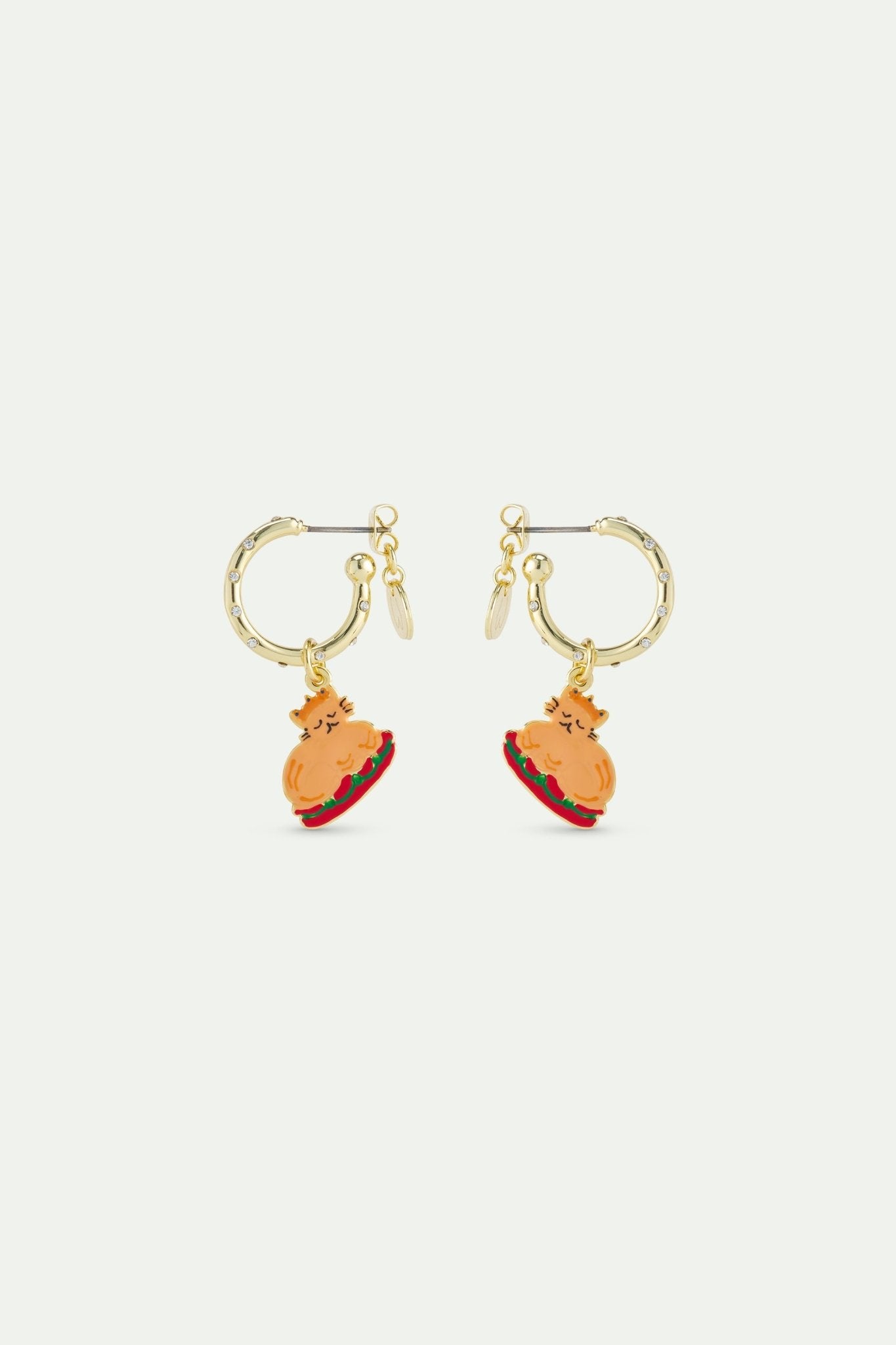 Christmas Dinner And Gold Crown Hoop Earrings Studded With White Rhinestones | AWWI1081 - Les Nereides
