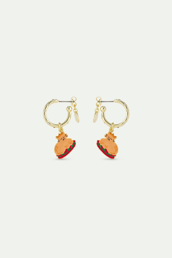 Christmas Dinner And Gold Crown Hoop Earrings Studded With White Rhinestones | AWWI1081 - Les Nereides