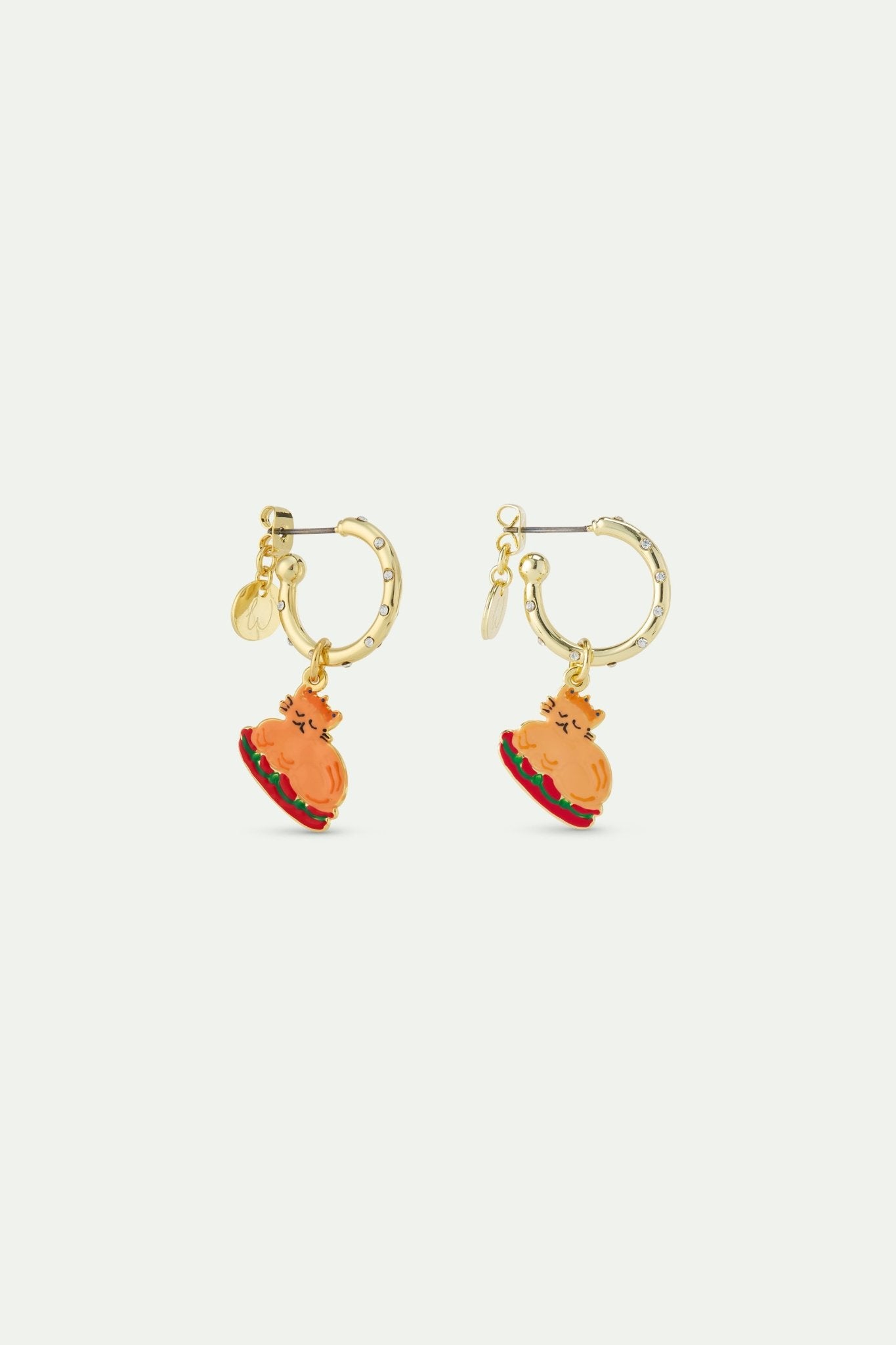 Christmas Dinner And Gold Crown Hoop Earrings Studded With White Rhinestones | AWWI1081 - Les Nereides