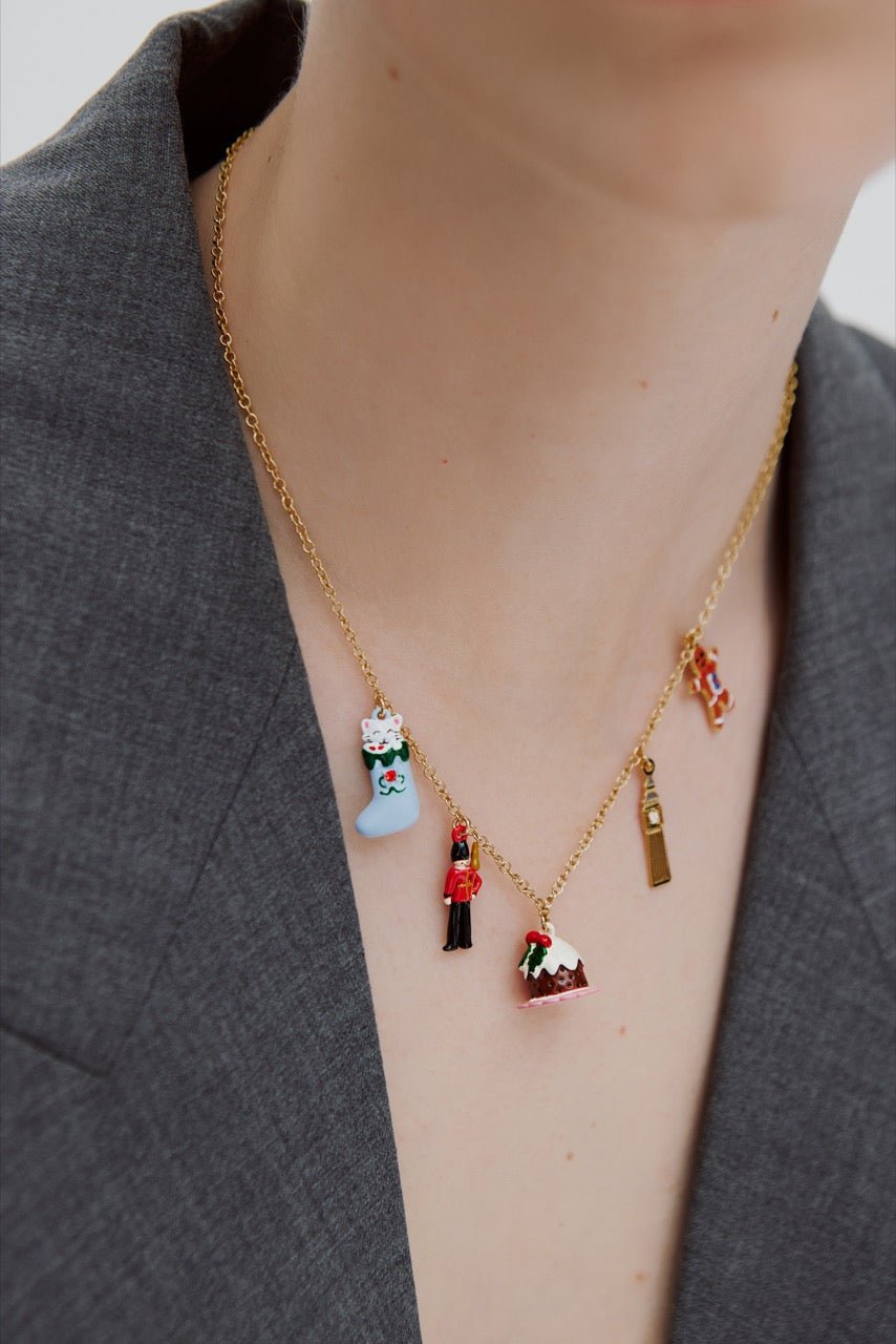 Christmas Stocking, King'S Guard, Christmas Pudding, Big Ben And Gingerbread Man Charm Necklace | AWWI3011 - Les Nereides