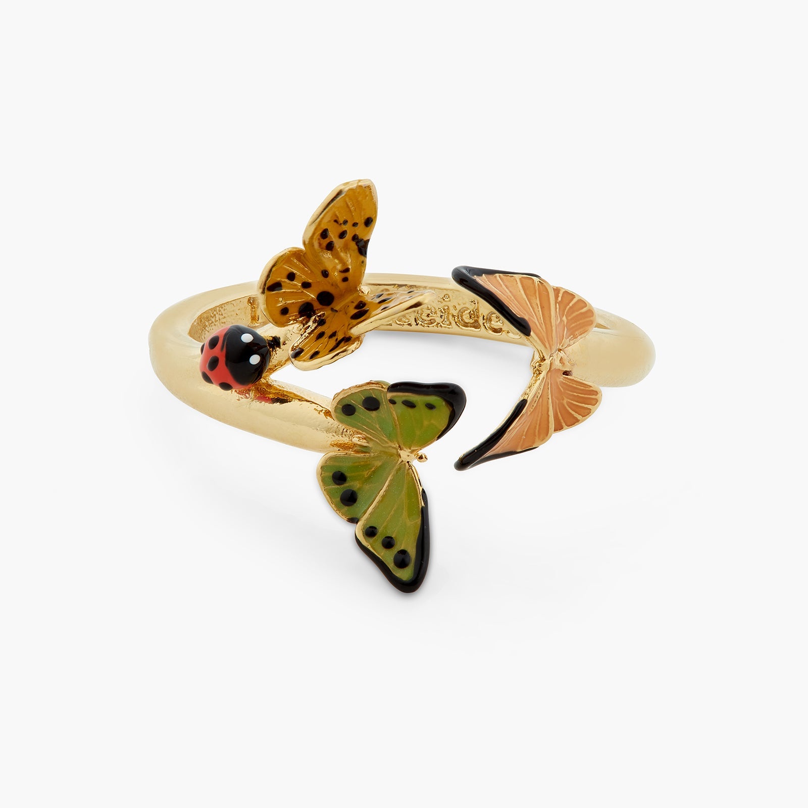 Colourful Butterfly And Enamelled Ladybird Adjustable Ring | ATLA6031 - Les Nereides