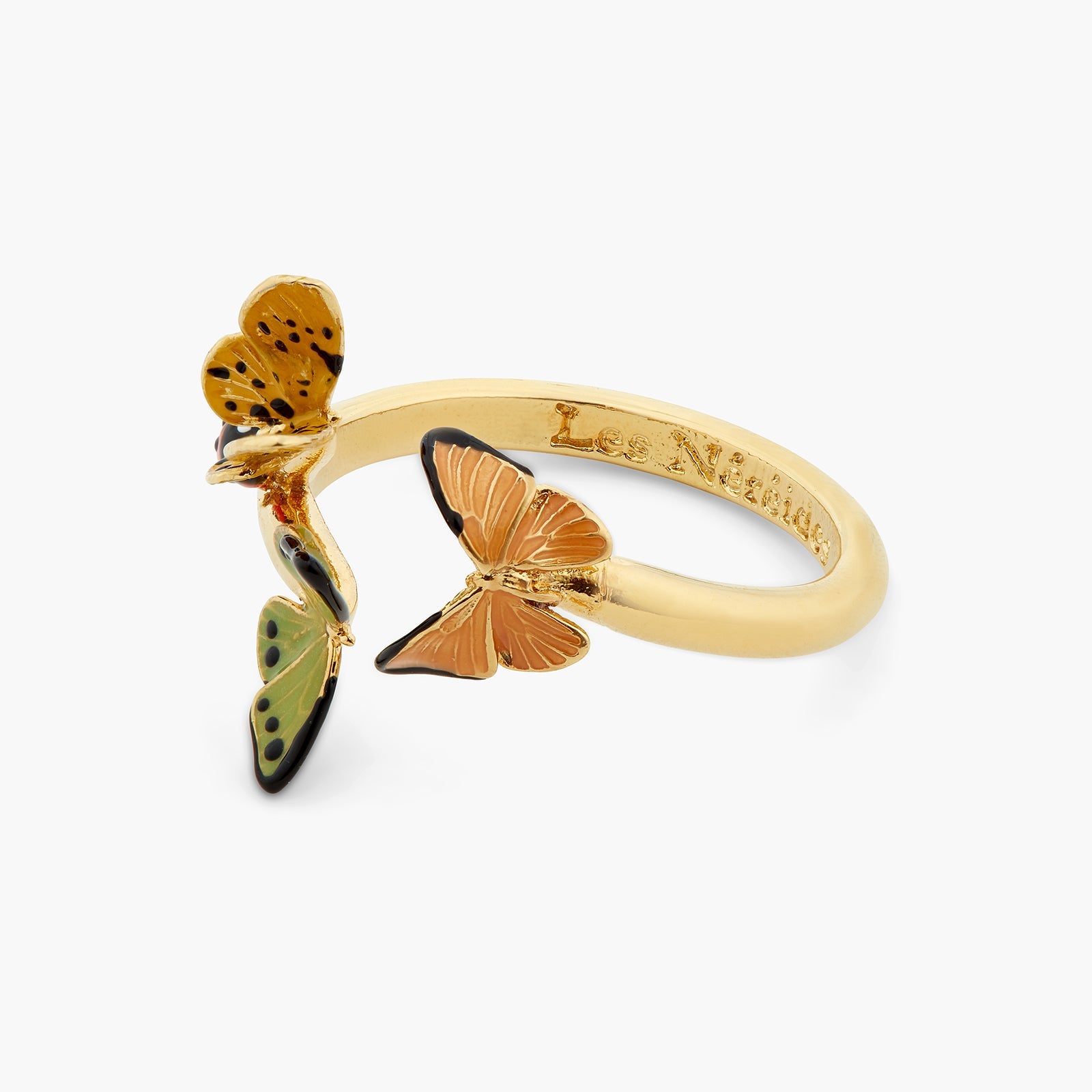 Colourful Butterfly And Enamelled Ladybird Adjustable Ring | ATLA6031 - Les Nereides