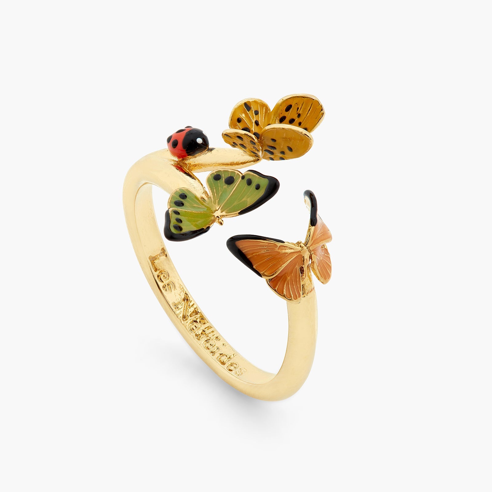 Colourful Butterfly And Enamelled Ladybird Adjustable Ring | ATLA6031 - Les Nereides