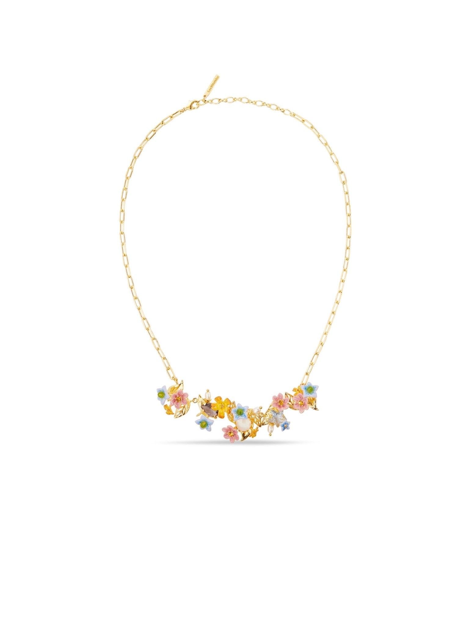 Colourful Jasmine Flower, Faceted Stone And Crystal Pearl Bead Statement Necklace | AUTR3041 - Les Nereides
