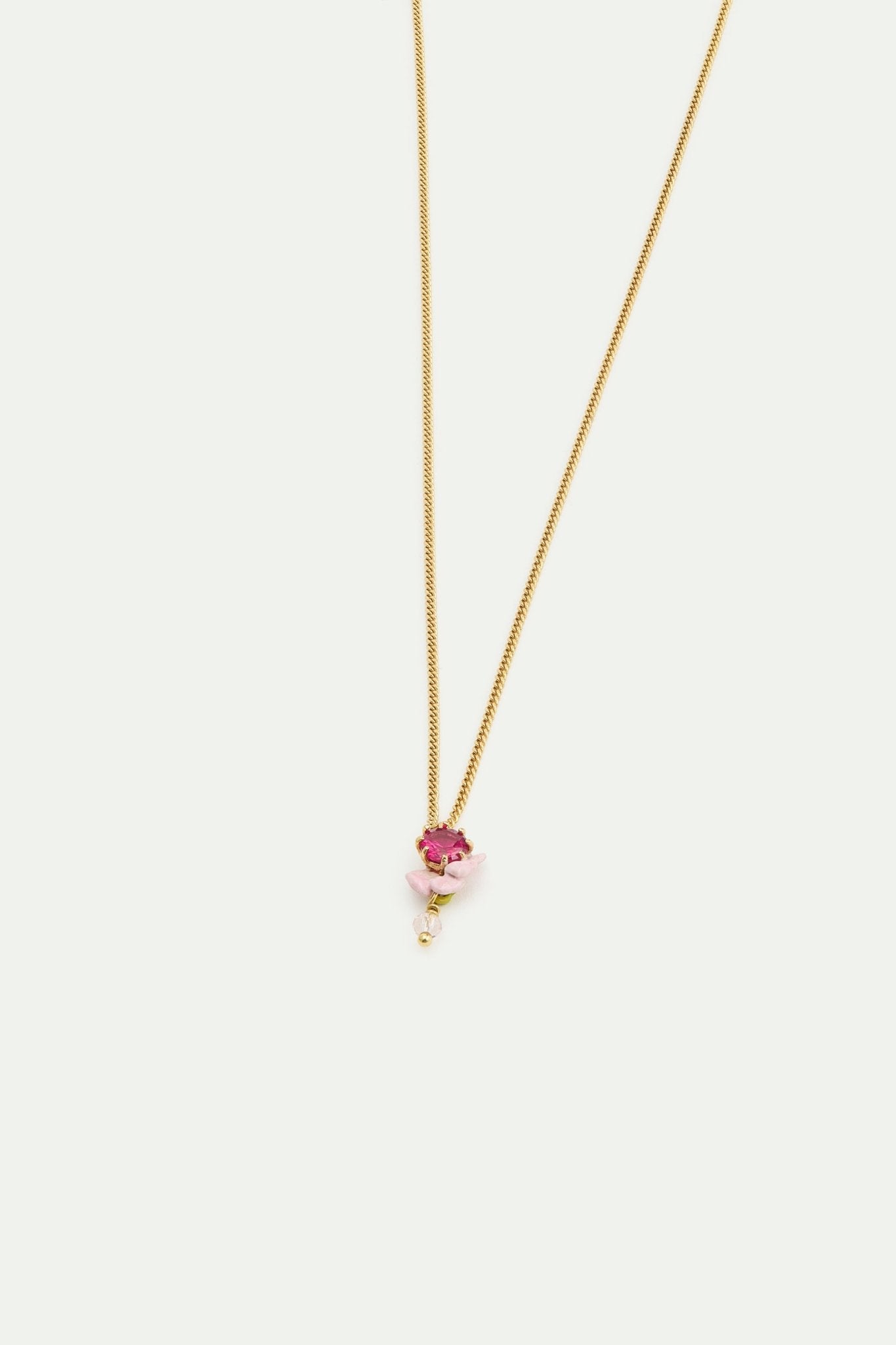 Cut Glass, Pink Wisteria And White Faceted Crystal Bead Pendant Necklace | AWMM3031 - Les Nereides