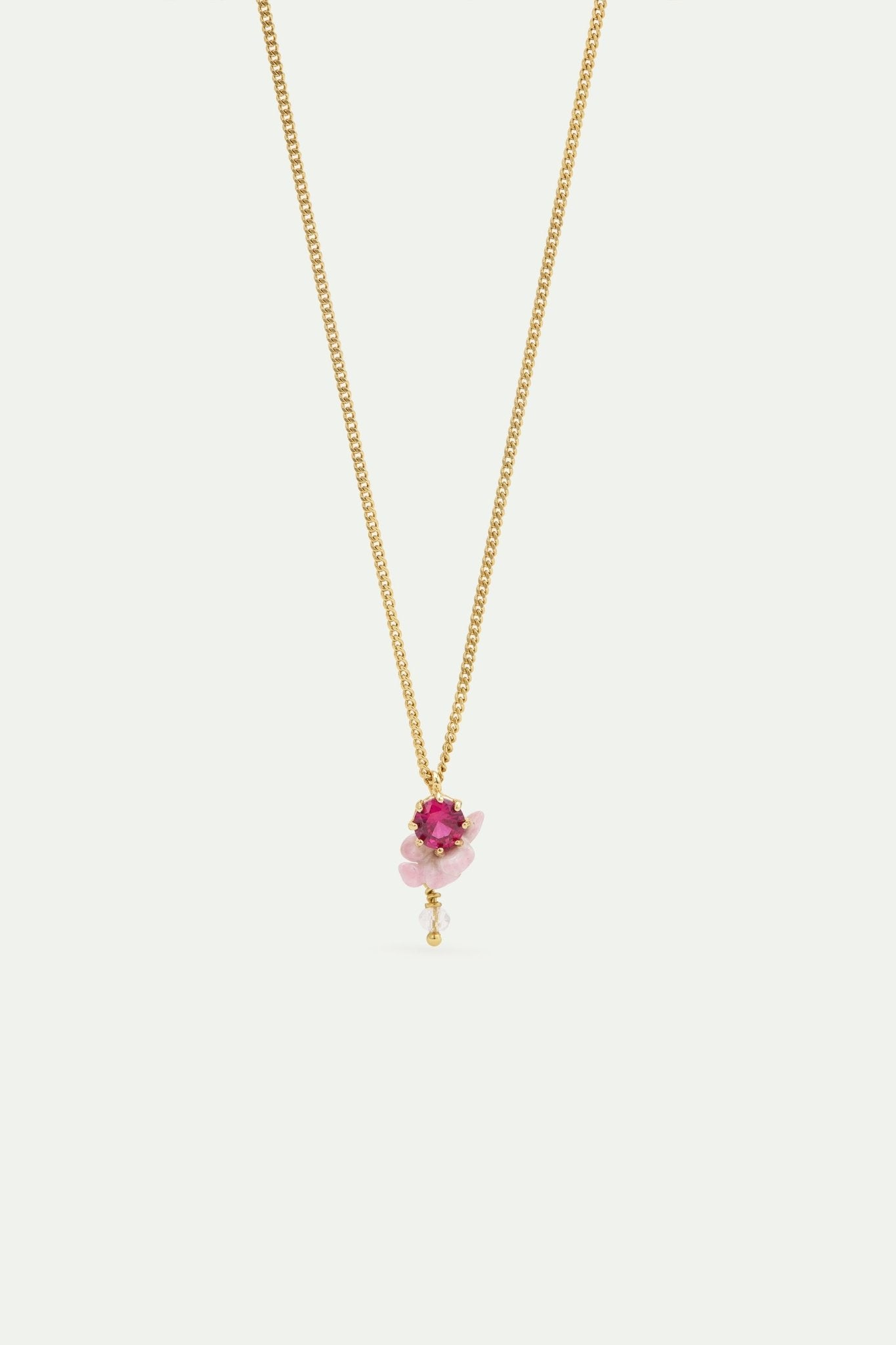 Cut Glass, Pink Wisteria And White Faceted Crystal Bead Pendant Necklace | AWMM3031 - Les Nereides