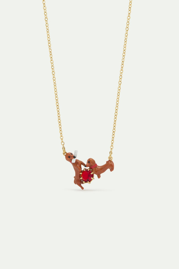 Dachshund And Red Round Stone Statement Necklace | AWLA3051 - Les Nereides