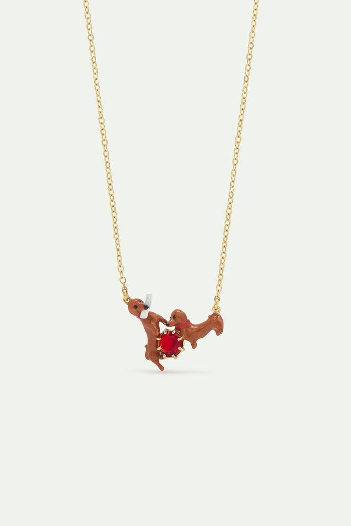 Dachshund And Red Round Stone Statement Necklace | AWLA3051 - Les Nereides